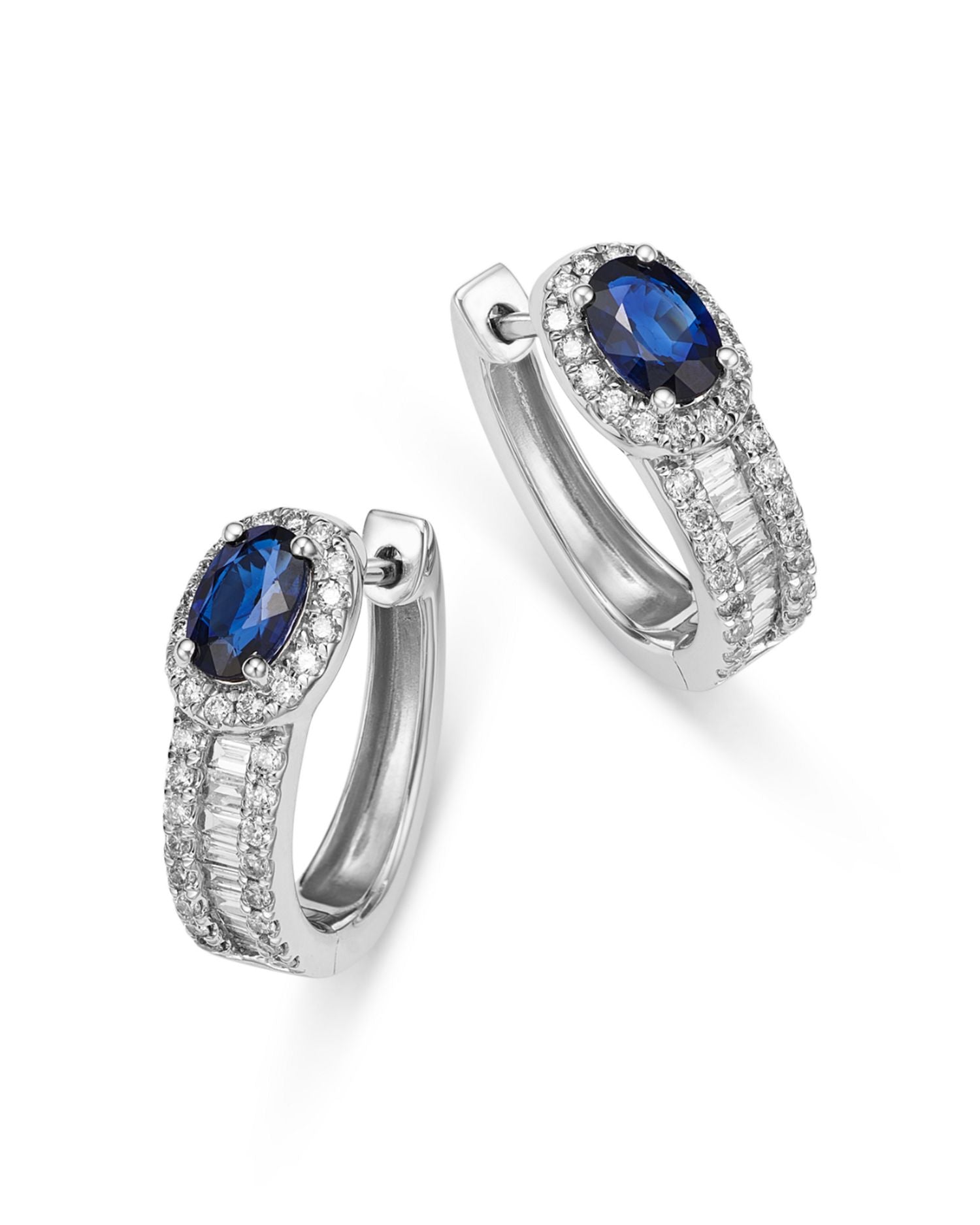 Precious Stone & Diamond Halo Hoop Earring in 14K White Gold