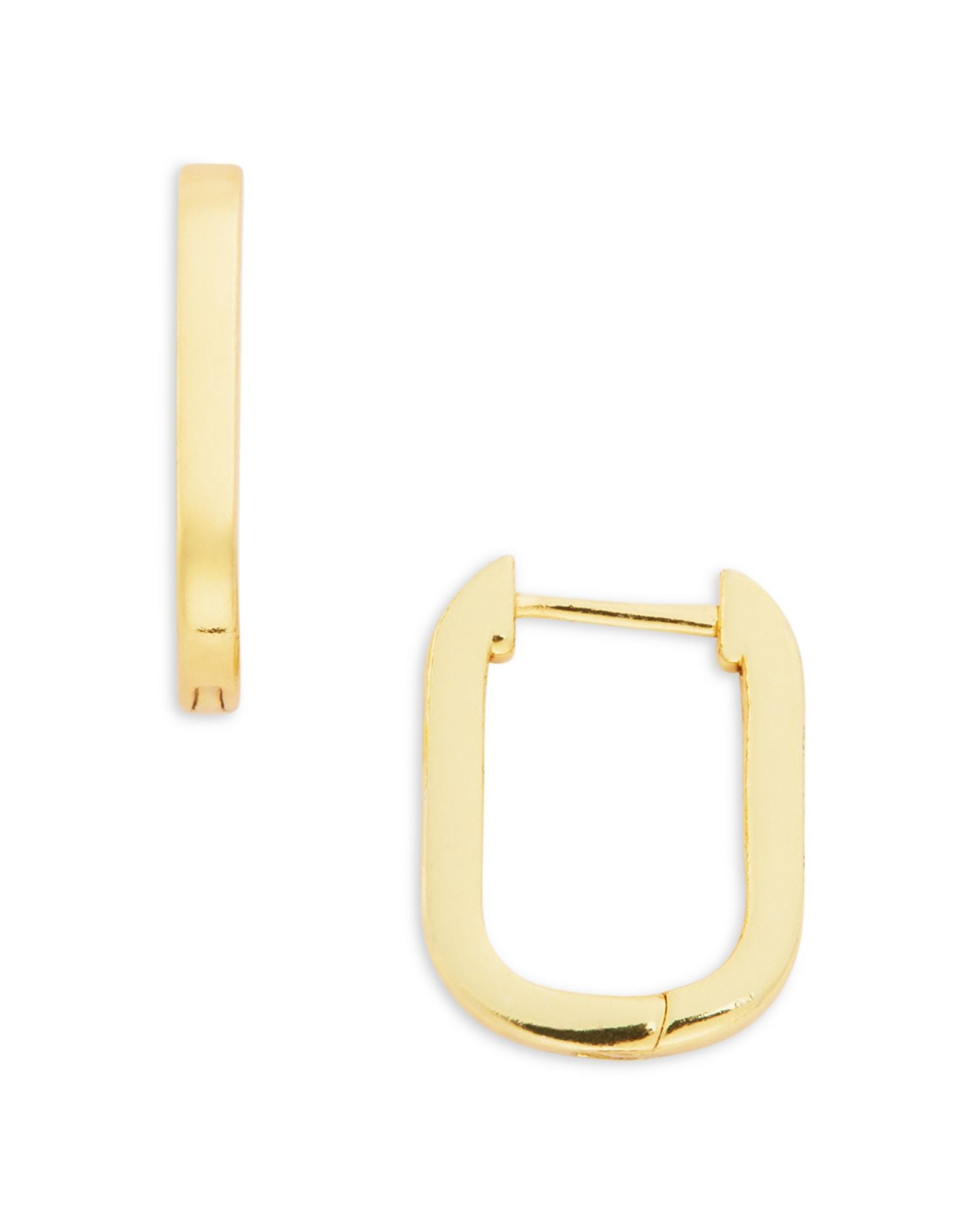 18K Yellow Gold Plated Sterling Silver Oval Huggie Hoop Earrings - Exclusive