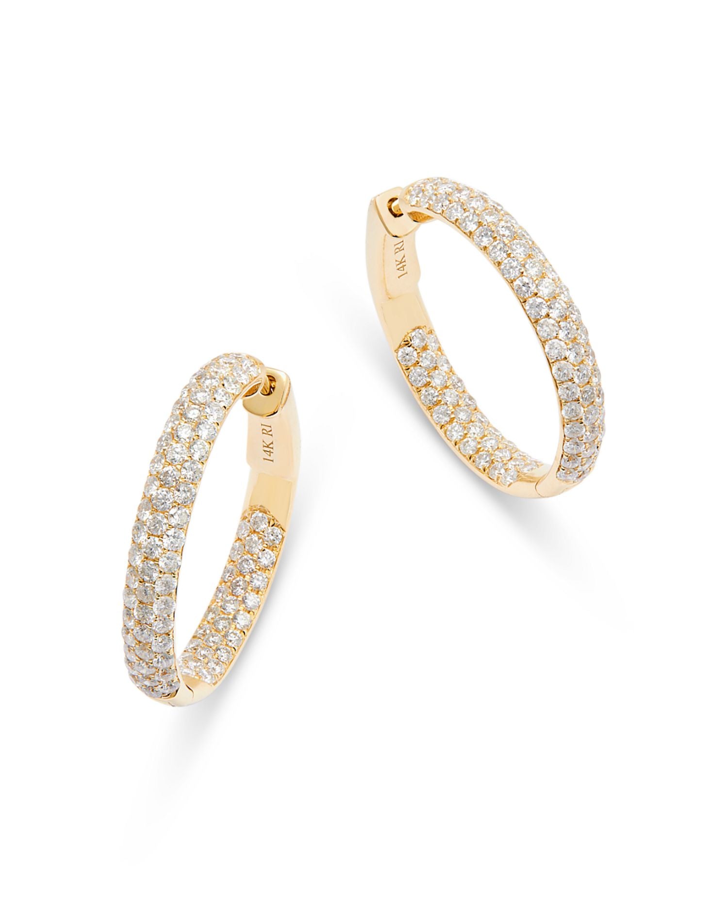 Diamond Inside Out Small Hoop Earrings in 14K Yellow Gold, 1.9 ct. t.w.
