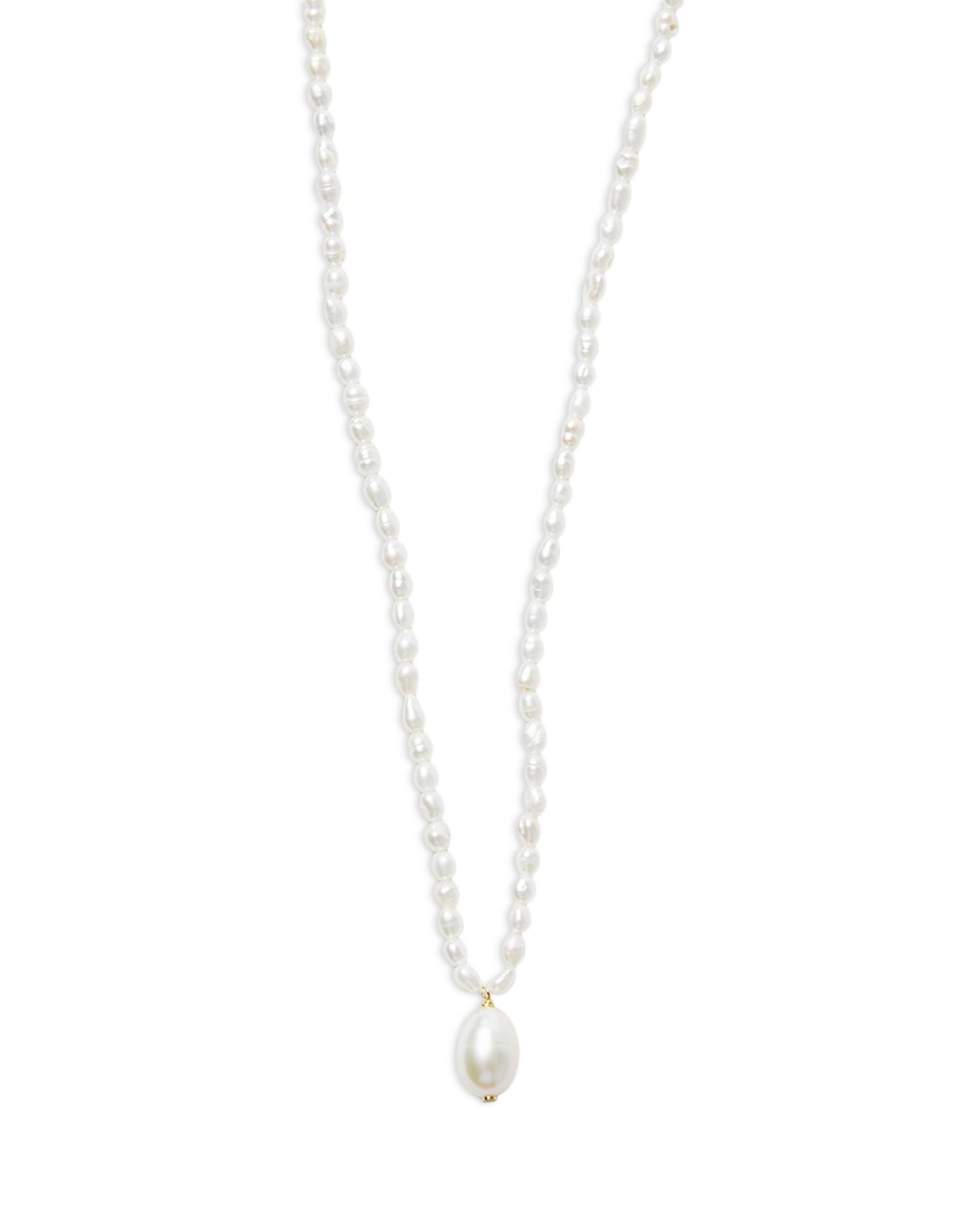 Cultured Freshwater Pearl All Around Pendant Necklace in 18K Gold Plated Sterling Silver, 15.5'-16.5'