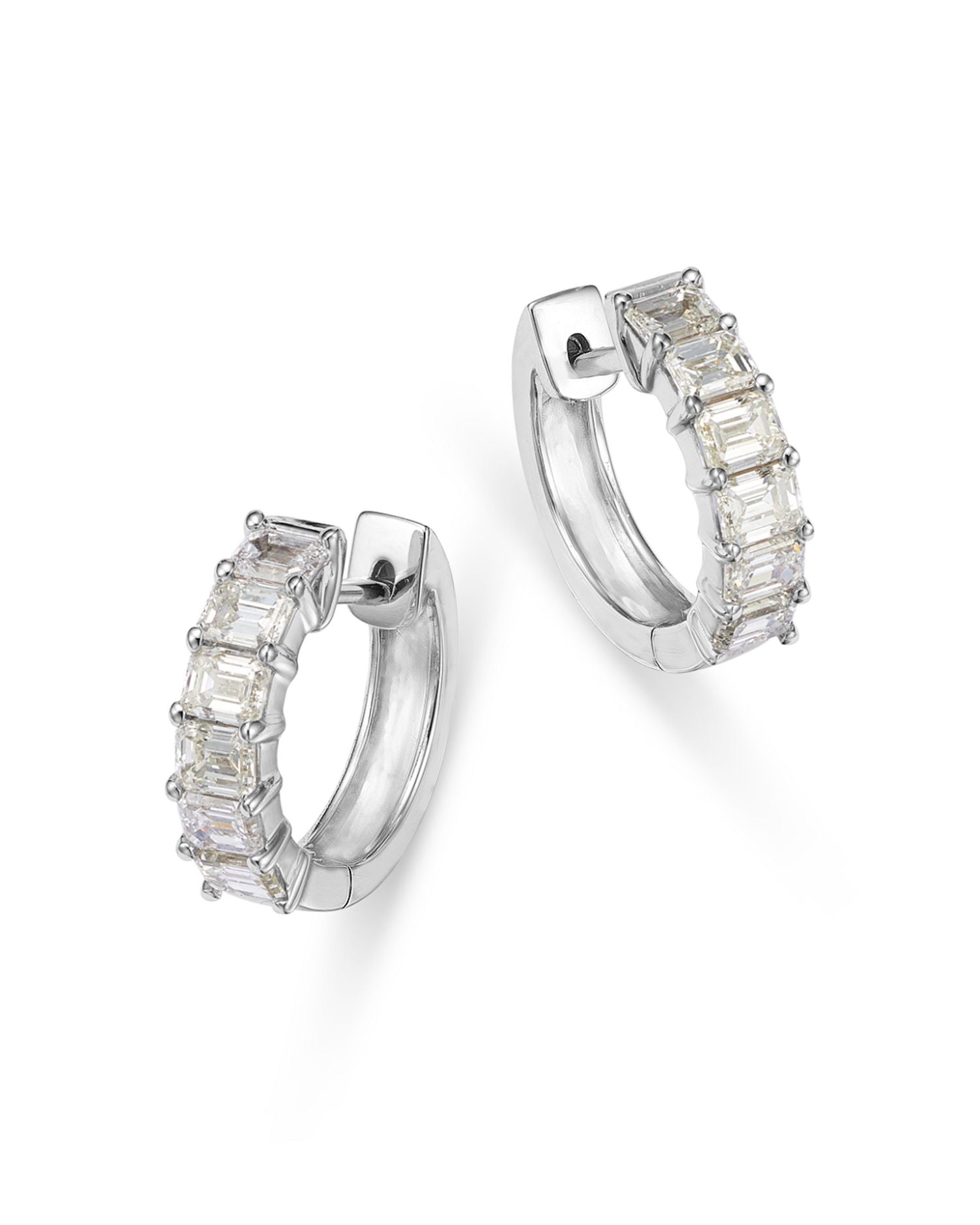 Diamond Emerald Cut Diamond Huggie Earrings in 18K White Gold, 1.0 ct. t.w.