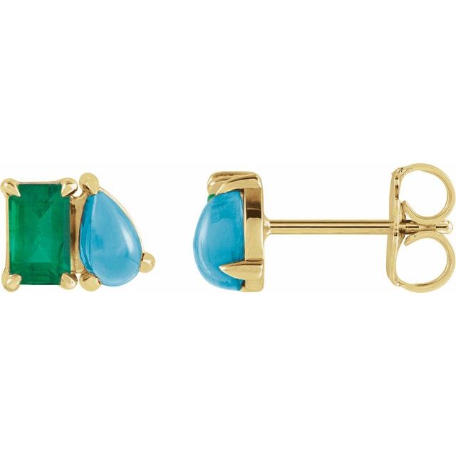 Emerald-Cut Lab-grown and Natural Diamond Stud Earrings in 14K Rose Gold