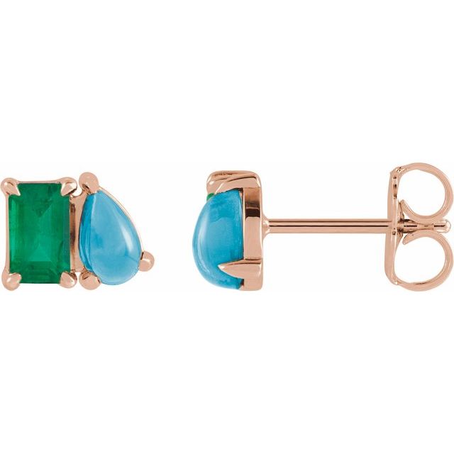 Emerald-Cut Lab-grown and Natural Diamond Stud Earrings in 14K Rose Gold