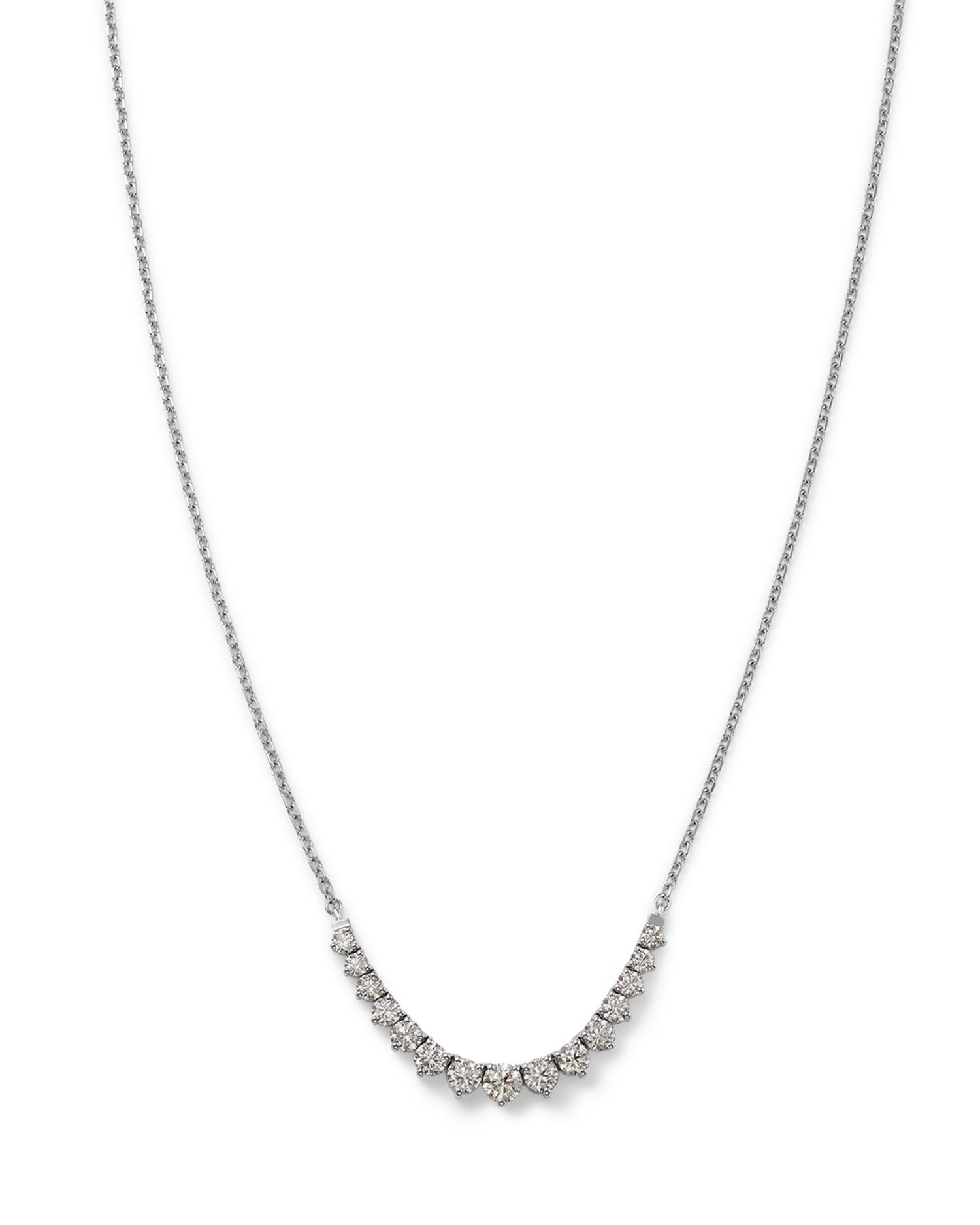 Diamond Graduated Curved Bar Necklace in 14K White Gold, 3.0 ct. t.w.