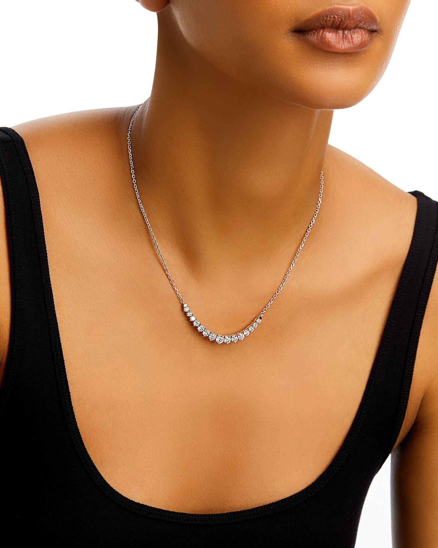 Diamond Graduated Curved Bar Necklace in 14K White Gold, 3.0 ct. t.w.