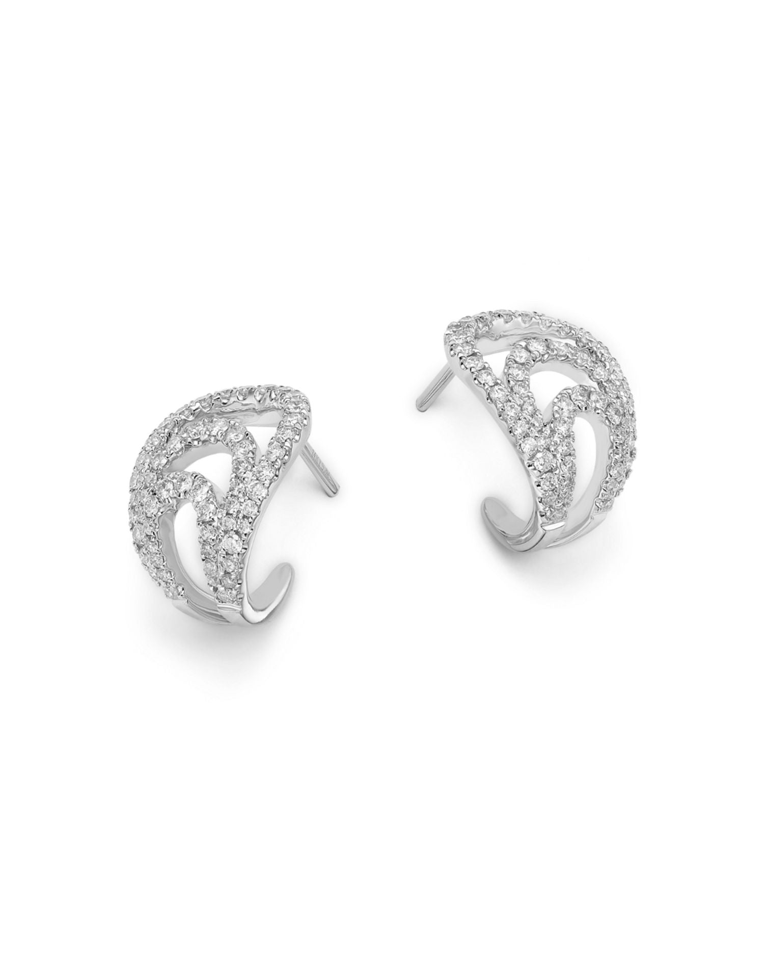 Diamond Openwork Huggie Hoop Earrings in 14K White Gold, 0.58 ct. t.w.