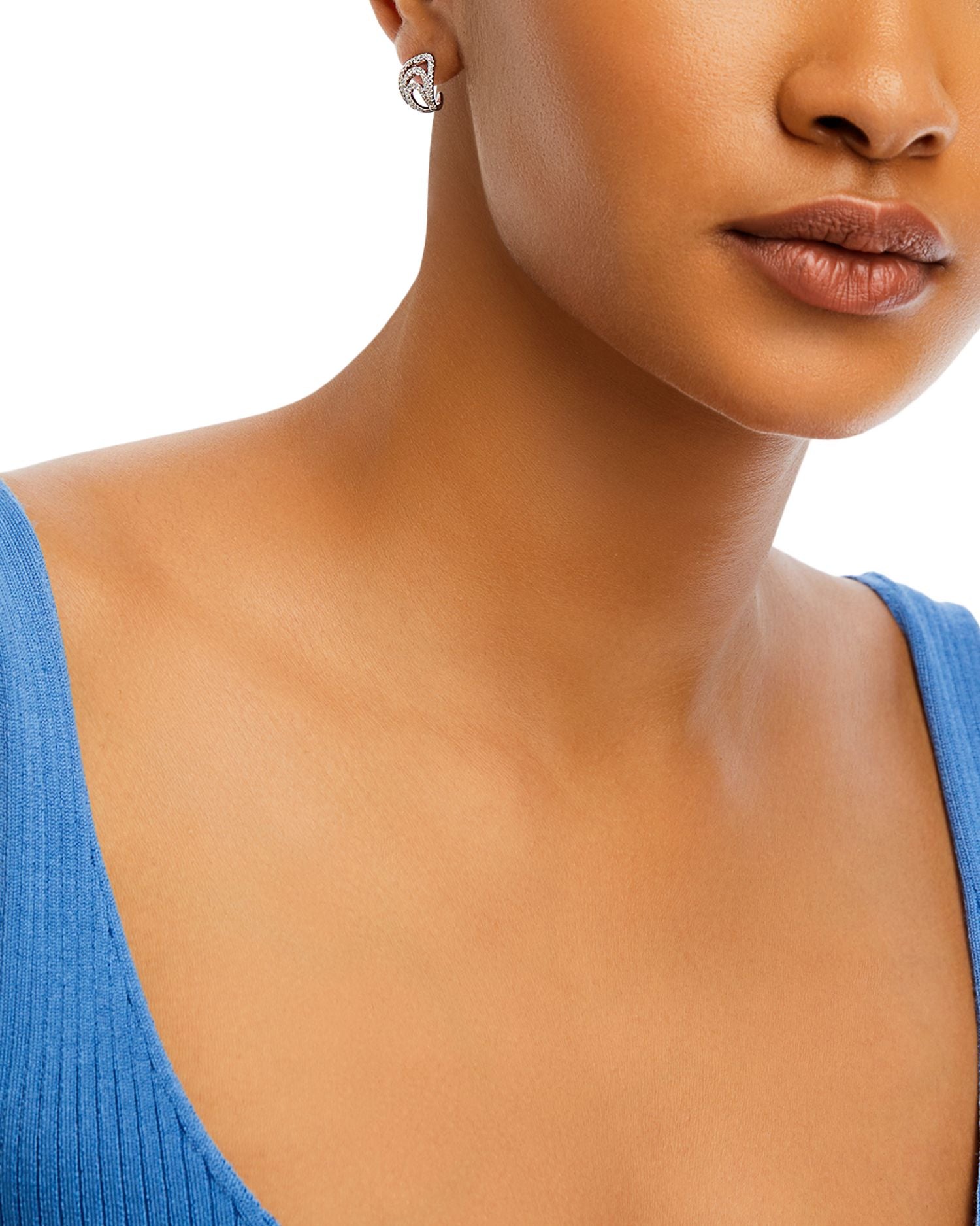 Diamond Openwork Huggie Hoop Earrings in 14K White Gold, 0.58 ct. t.w.