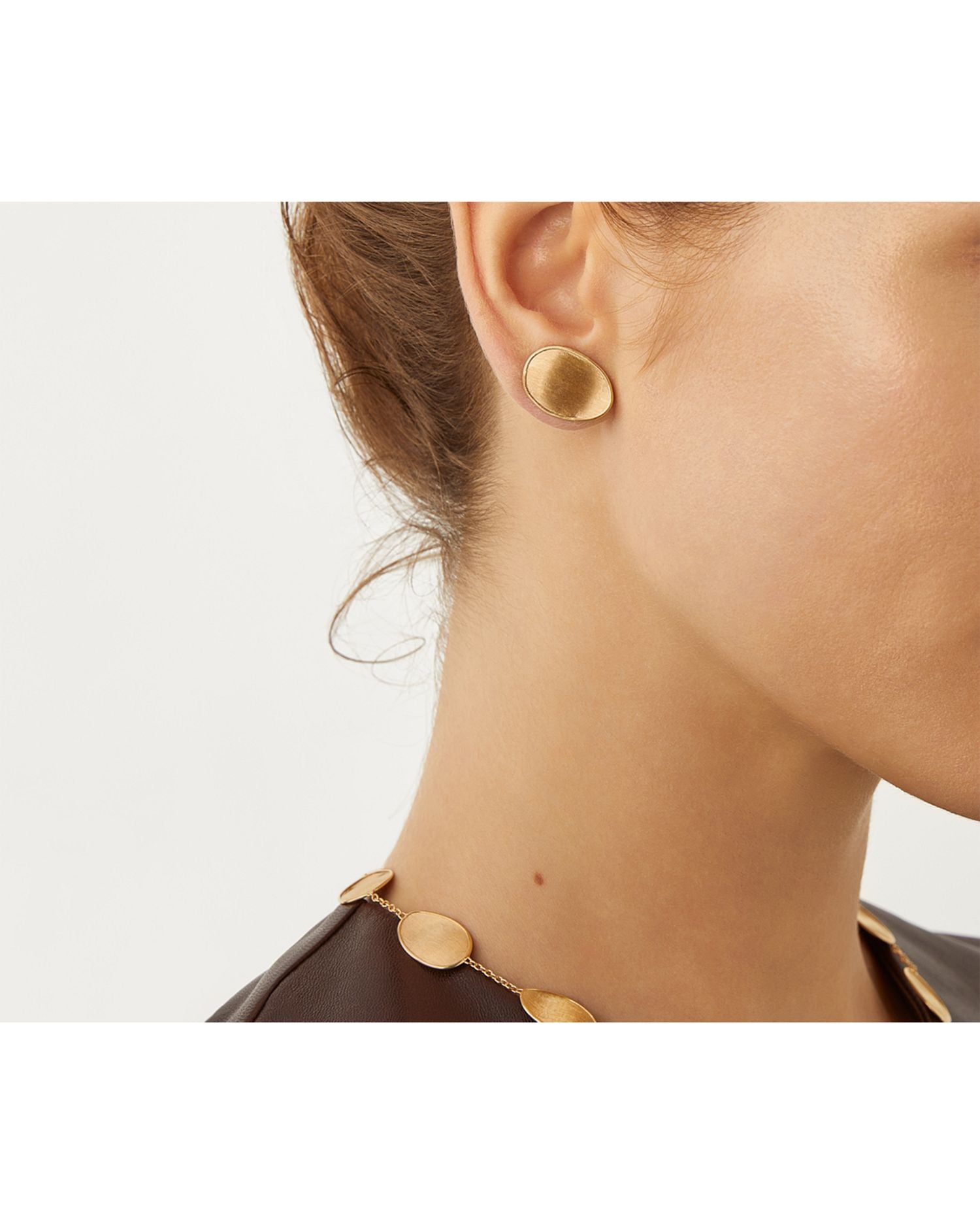 18K Yellow Gold Lunaria Oval Stud Earrings