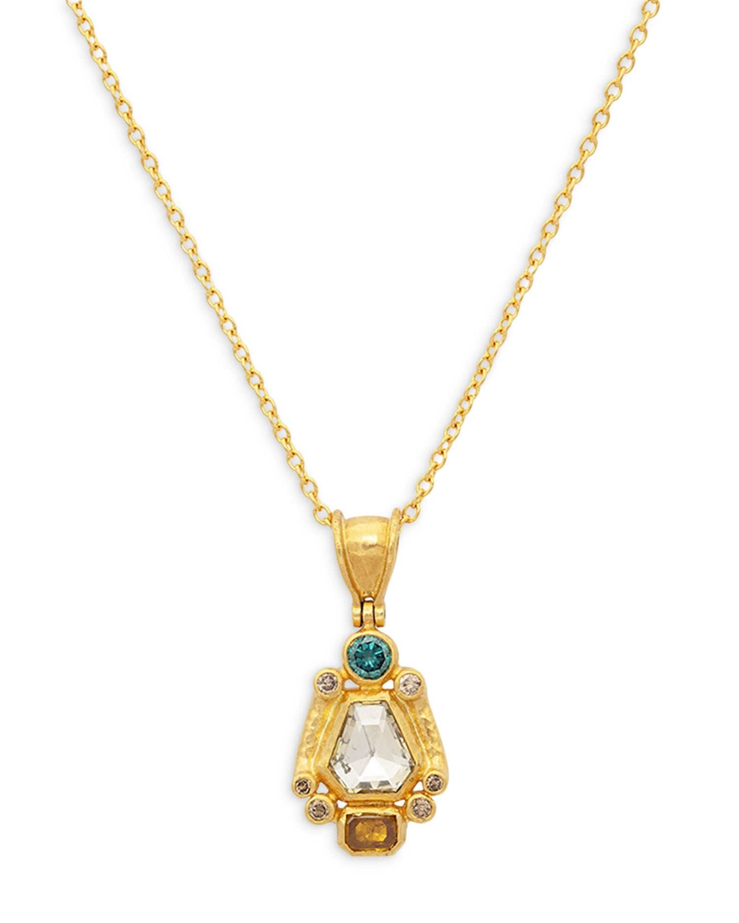 18K and 24K Yellow Gold Muse Multicolor Diamond Pendant Necklace, 16-18'