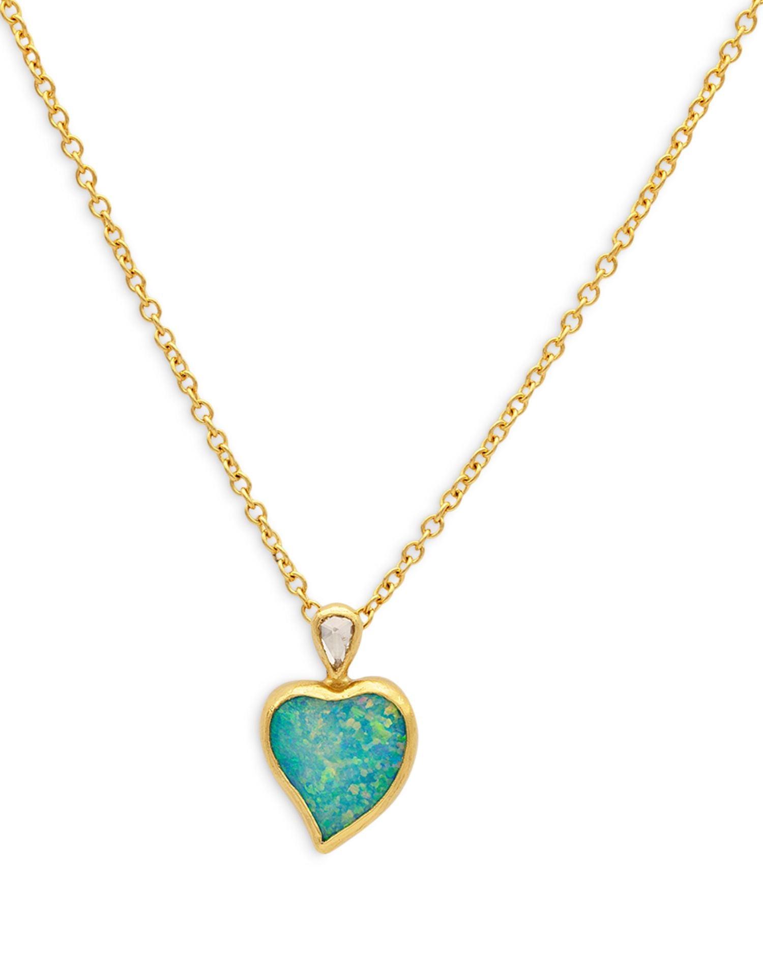 18 & 24K Yellow Gold Romance Australian Opal & Diamond Heart Pendant Necklace, 16-18'