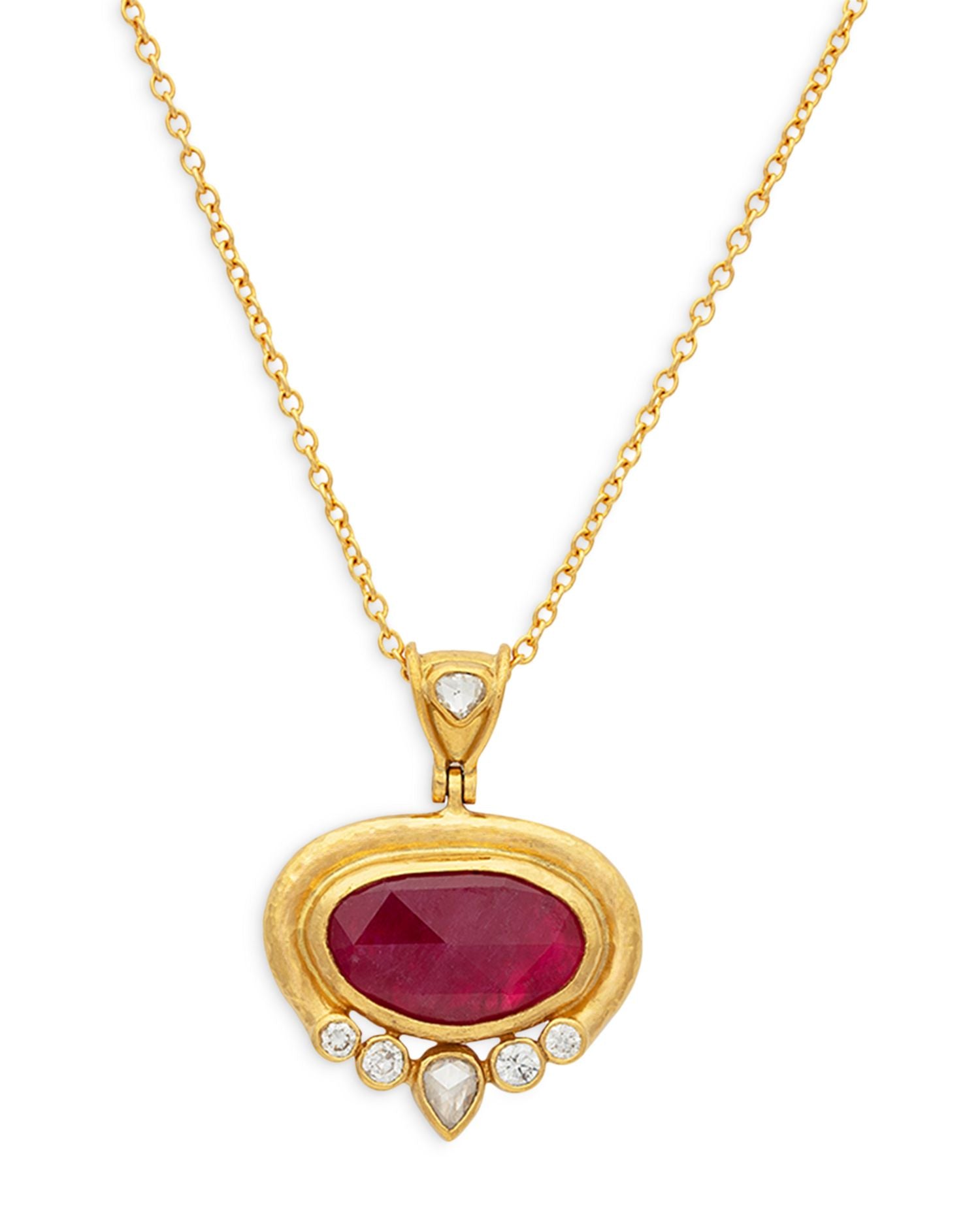 18 & 24K Yellow Gold Muse Ruby & Diamond Pendant Necklace, 16-18'