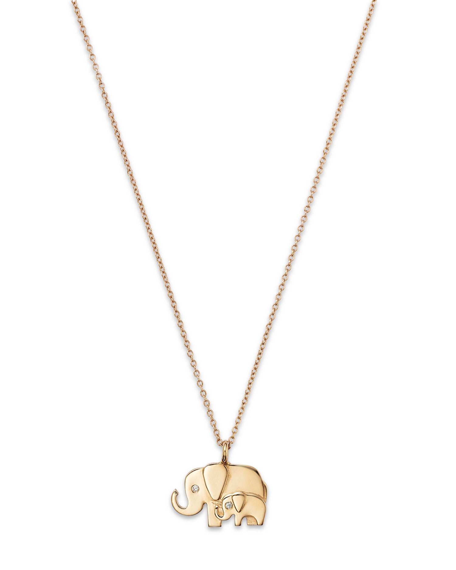 14K Yellow Gold Diamond Mom & Baby Elephant Pendant Necklace, 16-18'