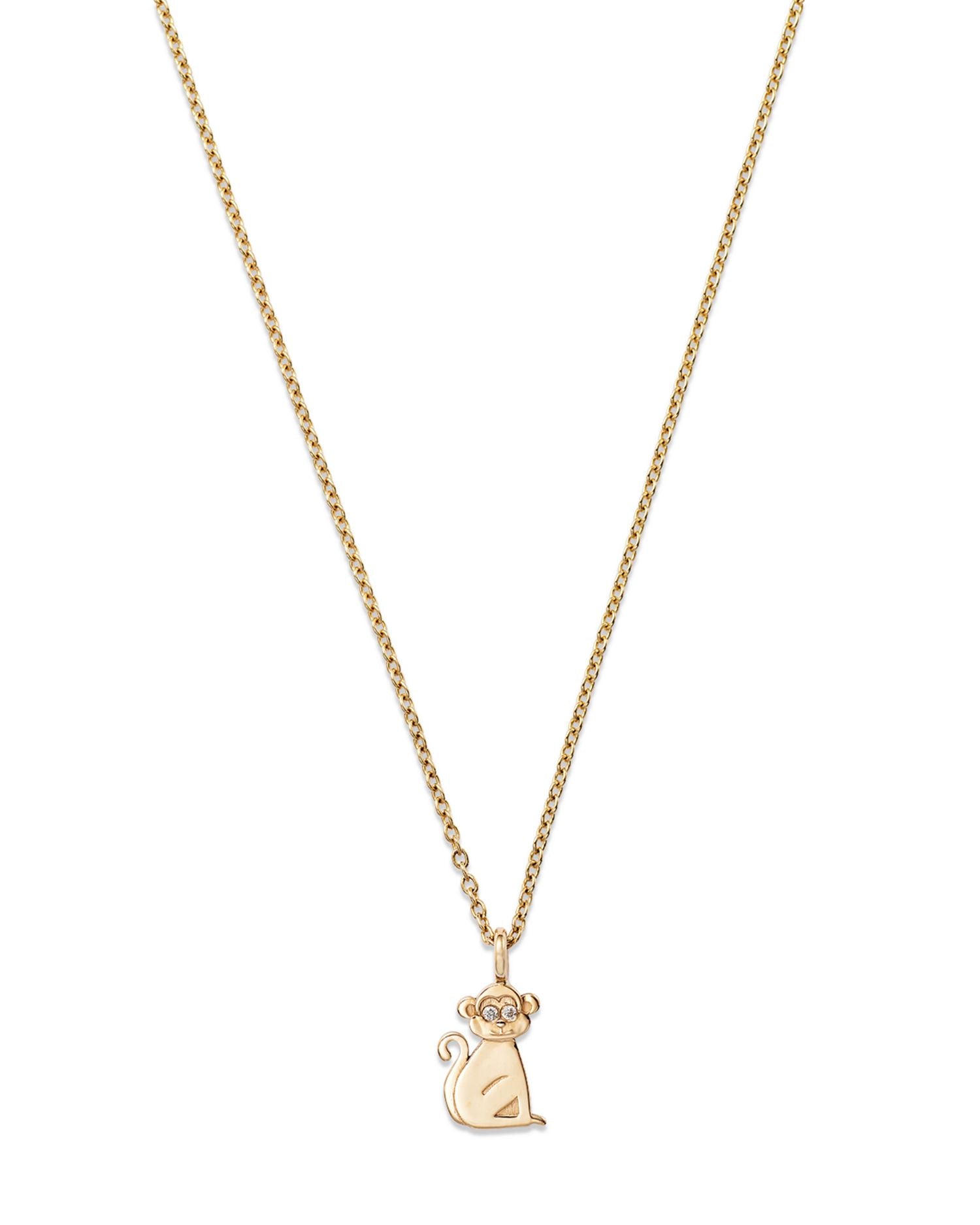 14K Yellow Gold Diamond Monkey Pendant Necklace, 16-18'