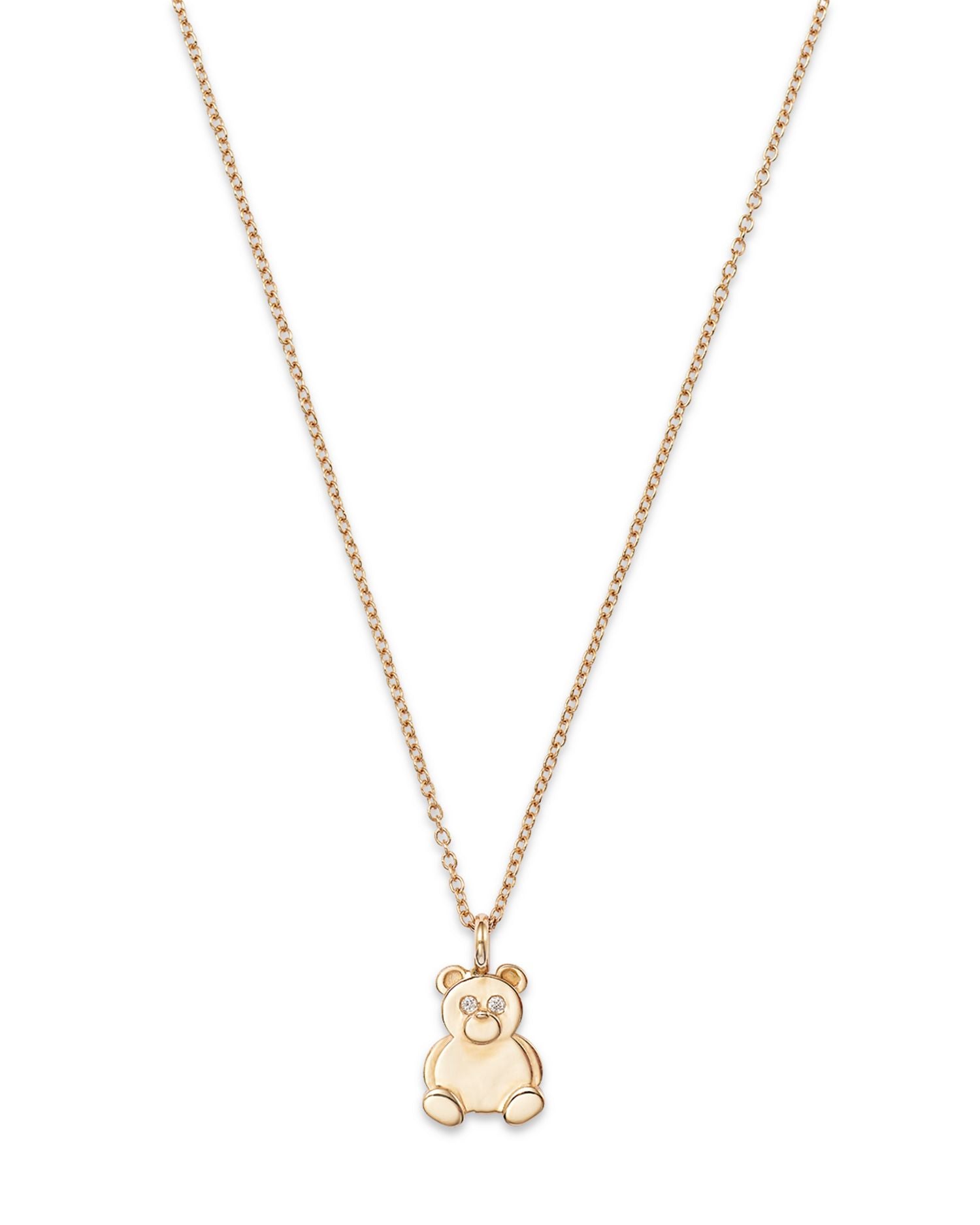 14K Yellow Gold Diamond Teddy Bear Pendant Necklace, 16-18'