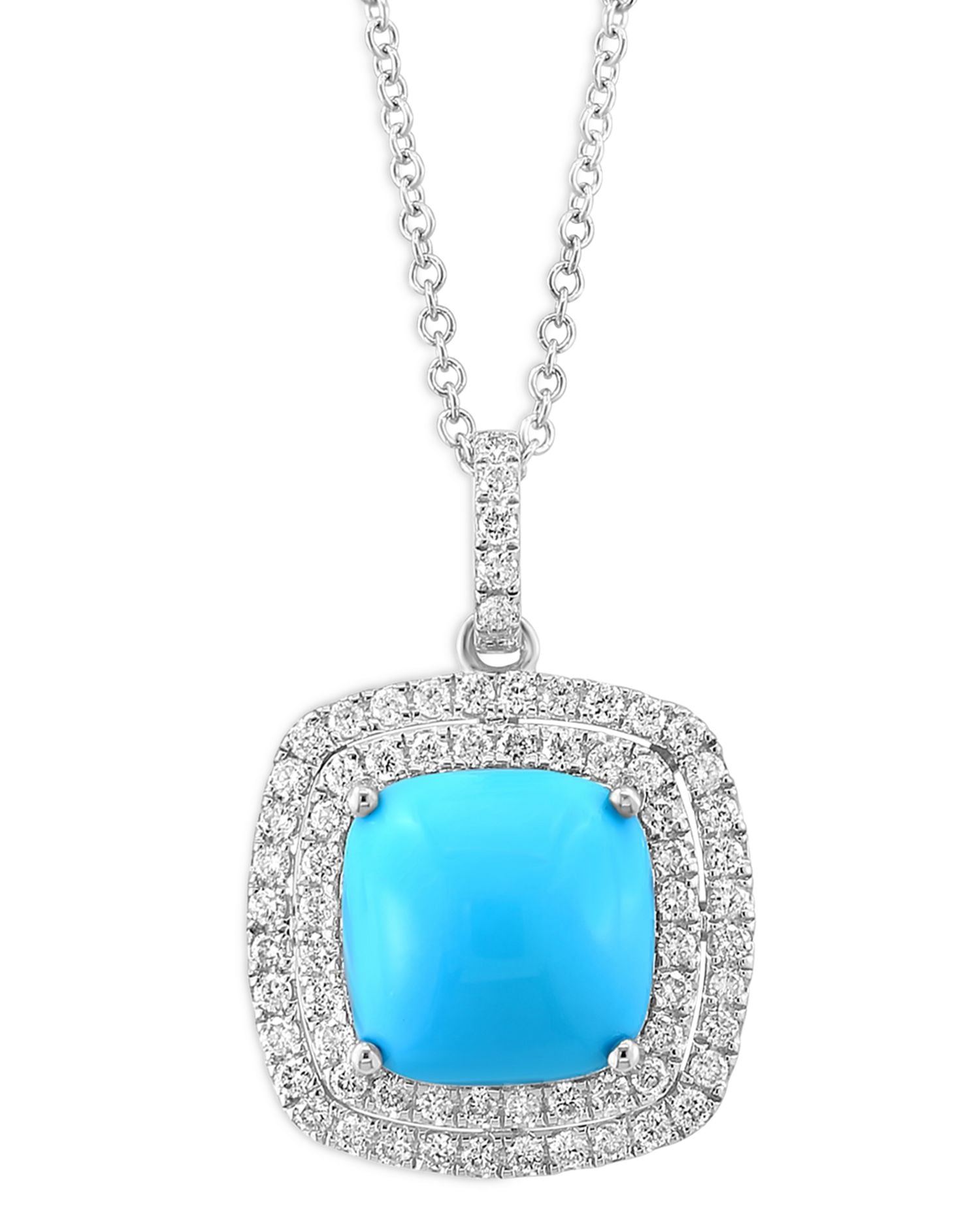 Turquoise & Diamond Halo Pendant Necklace in 14K White Gold, 16-18'