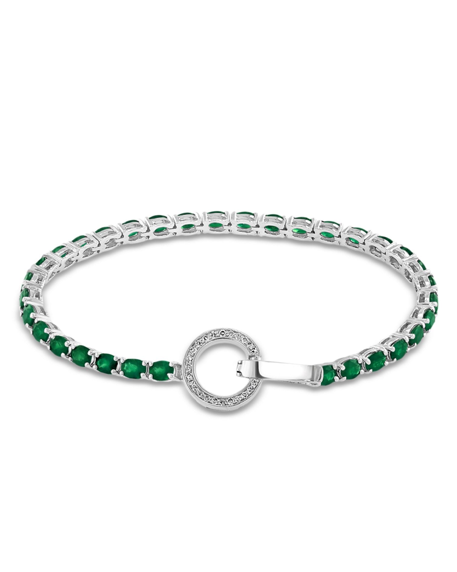Emerald & Diamond Toggle Tennis Bracelet in 14K White Gold