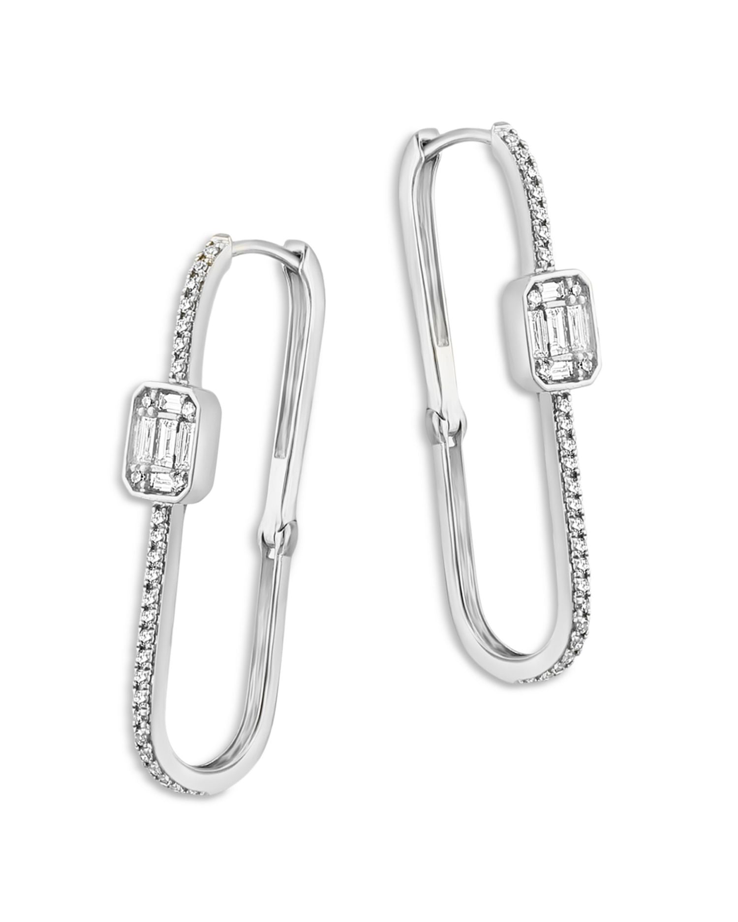 Diamond Oval Hoop Earrings in 14K White Gold, 0.50 ct. t.w.