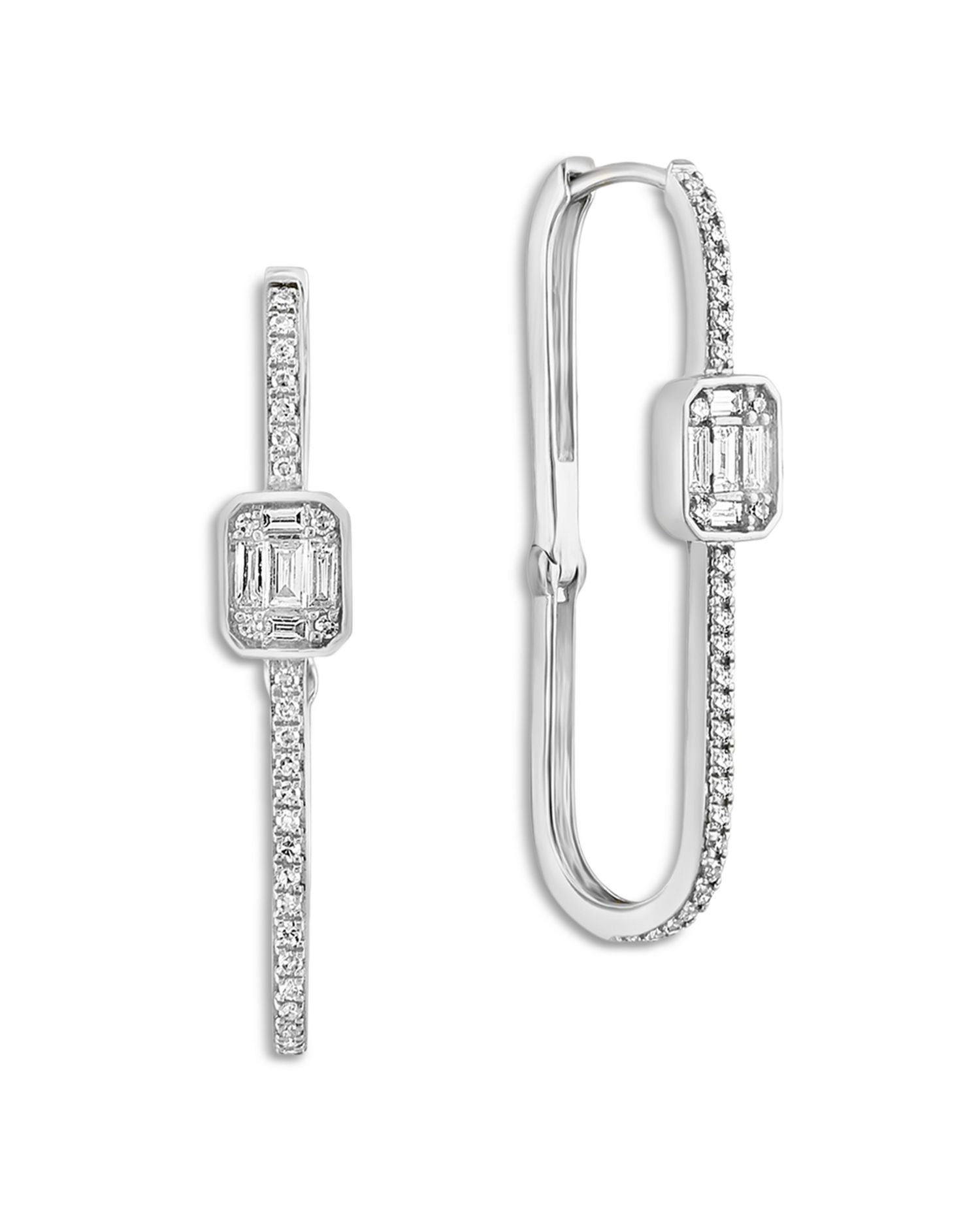 Diamond Oval Hoop Earrings in 14K White Gold, 0.50 ct. t.w.