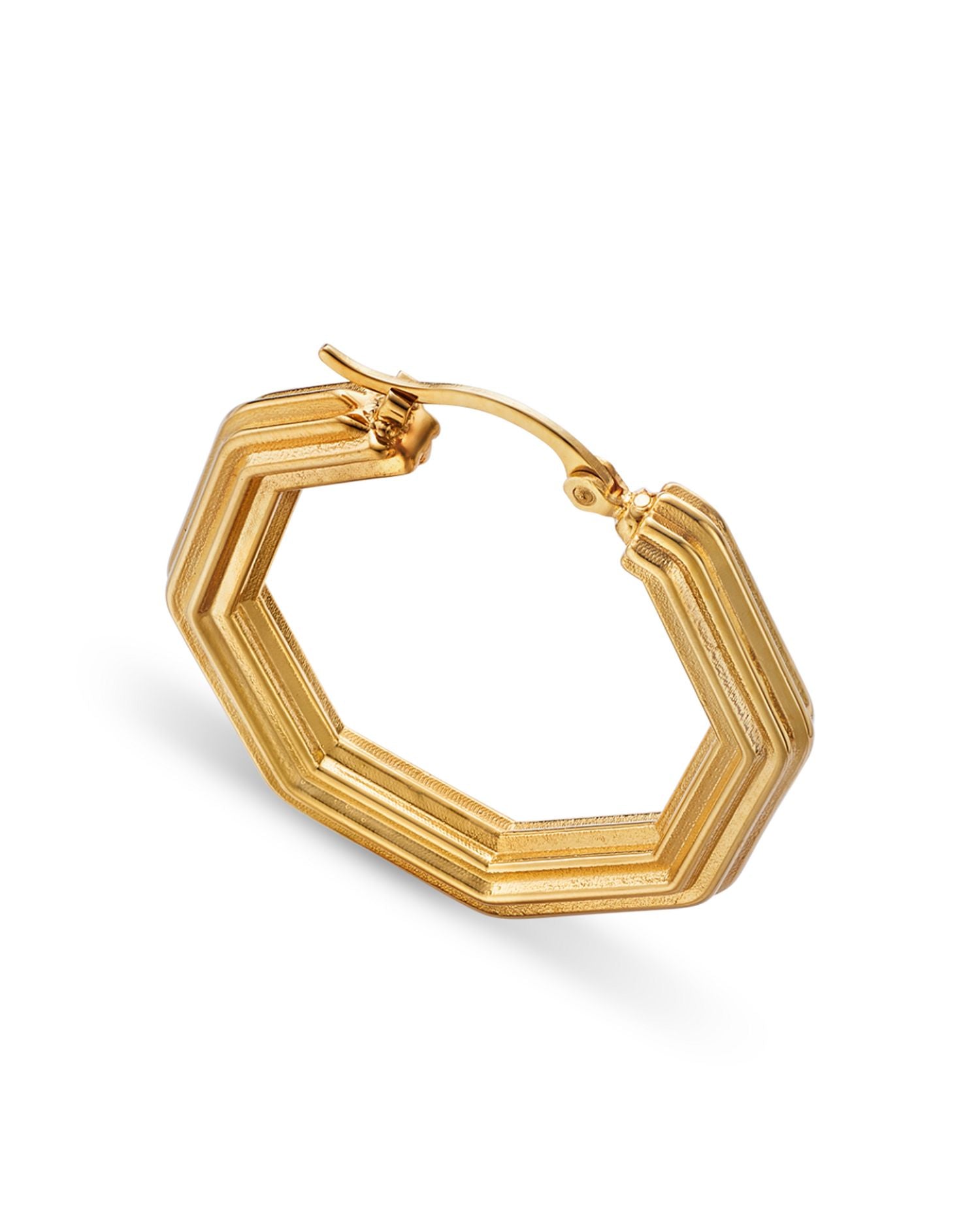 Ridged Octagon Medium Hoop Earrings in 14K Yellow Gold