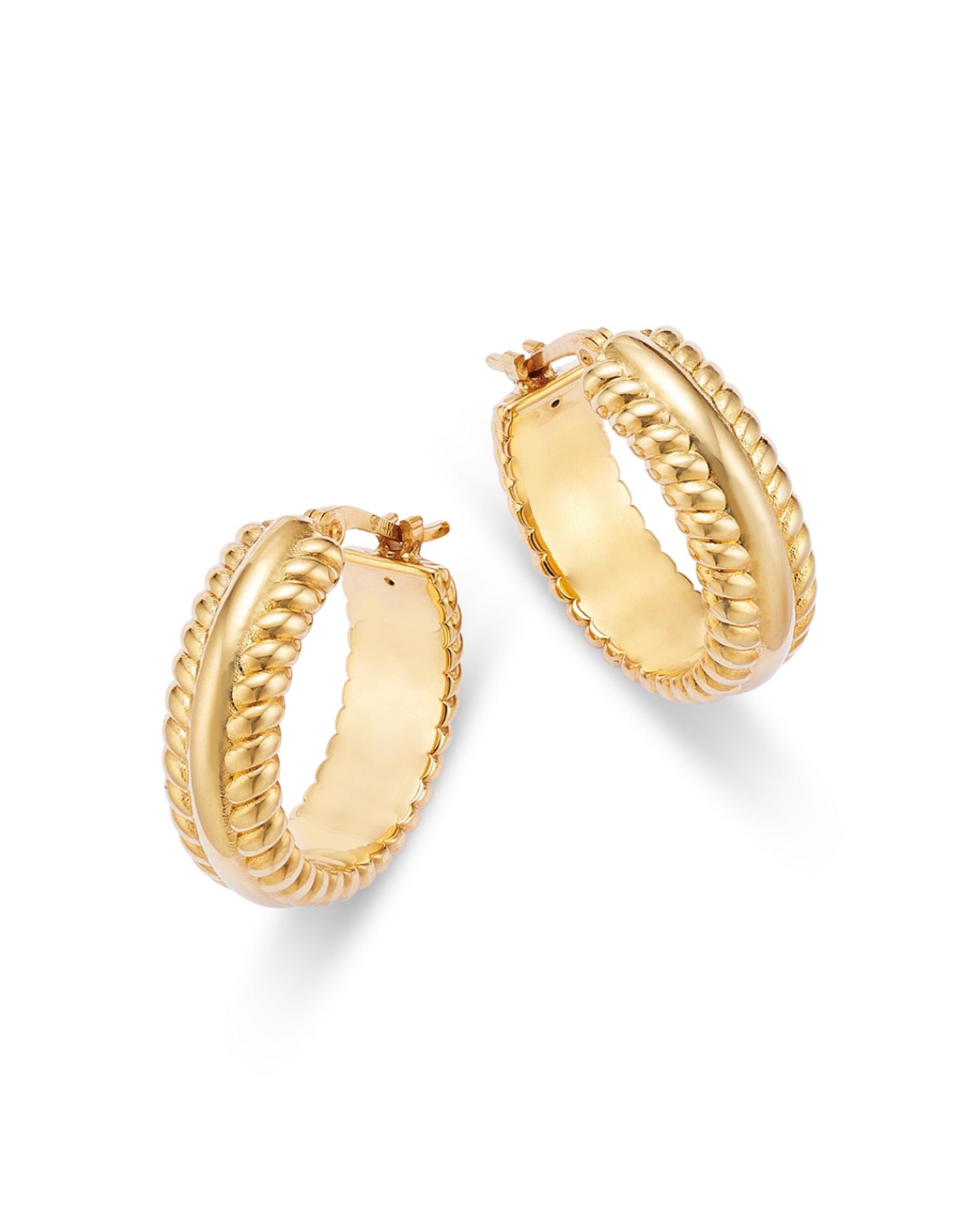 Polished Rope Edged Huggie Hoop Earrings in 14K Yellow Gold