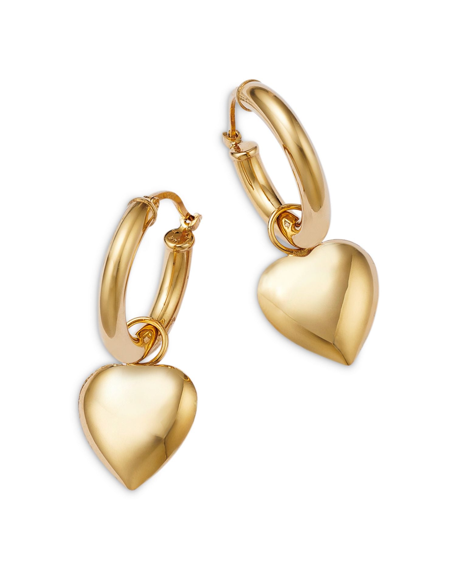 Polished Heart Dangle Hoop Earrings in 14K Yellow Gold