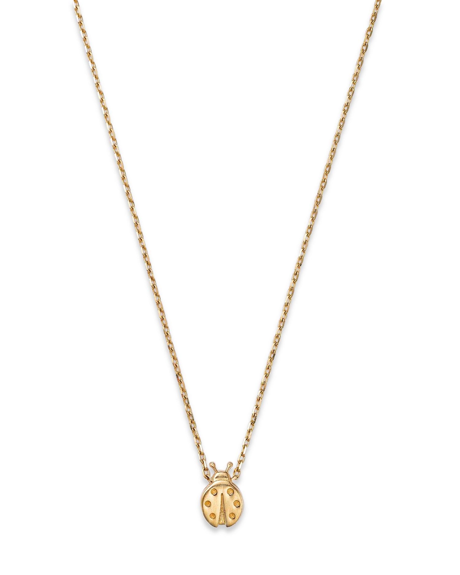 14K Yellow Gold Ladybug Pendant Necklace, 17'