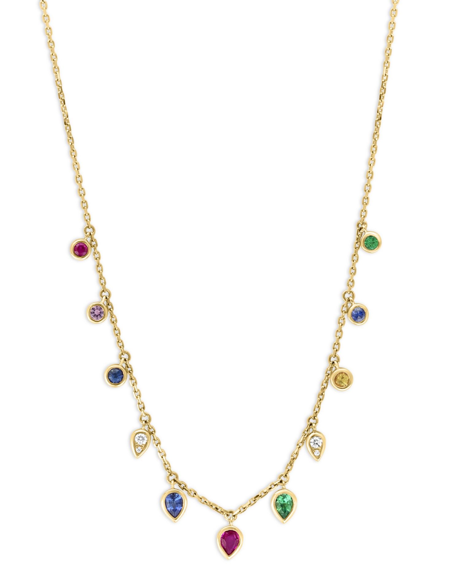 Rainbow Sapphire & Diamond Bezel Necklace in 14K Yellow Gold, 18'