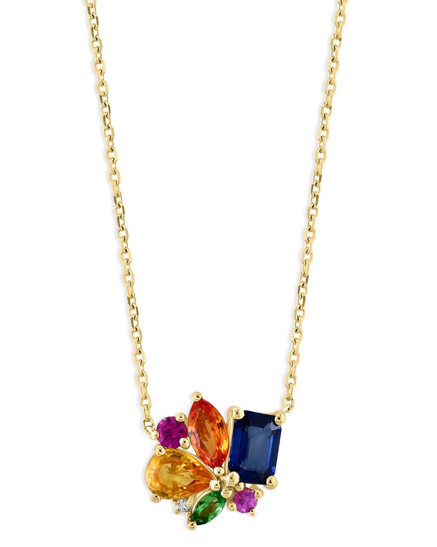 Rainbow Sapphire Cluster Pendant Necklace in 14K Yellow Gold, 18'