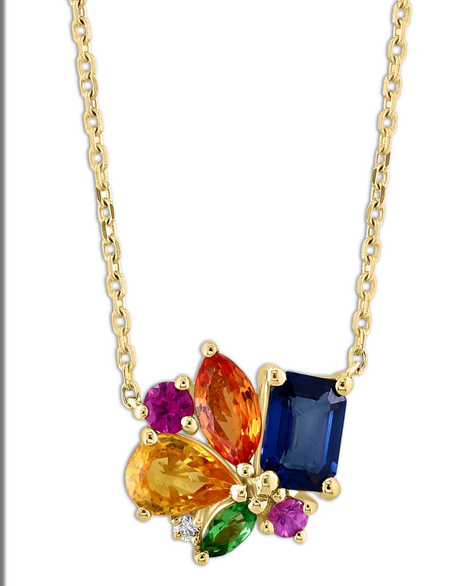 Rainbow Sapphire Cluster Pendant Necklace in 14K Yellow Gold, 18'