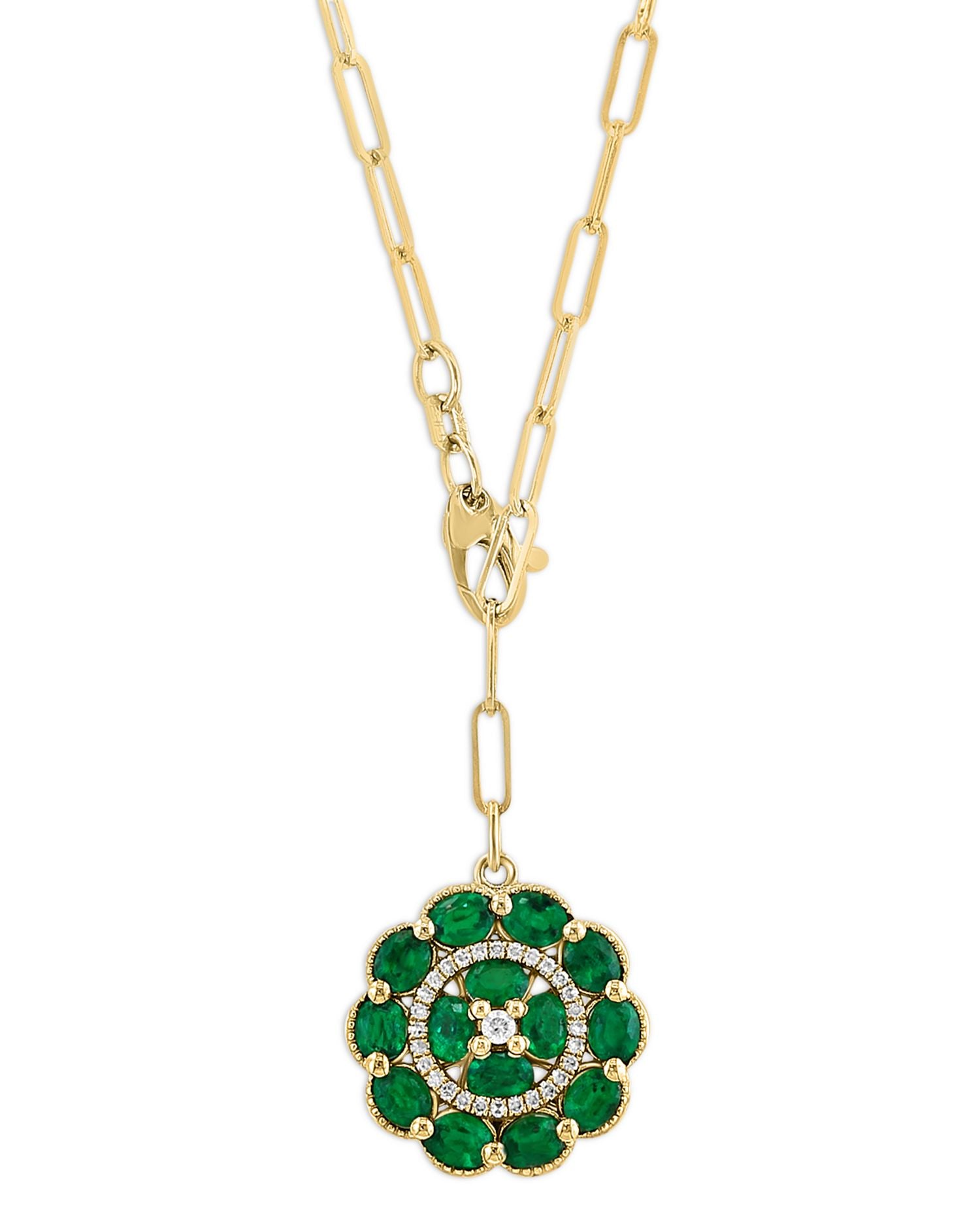 Emerald & Diamond Medallion Pendant Necklace in 14K Yellow Gold, 18'