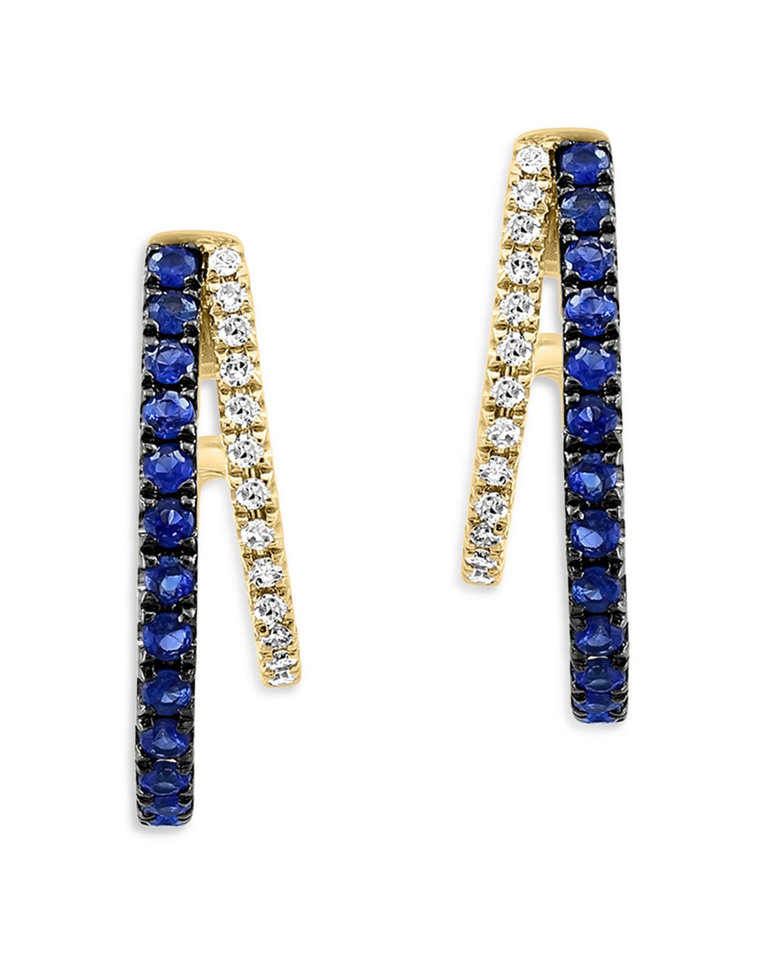 Sapphire & Diamond J Hoop Earrings in 14K Yellow Gold