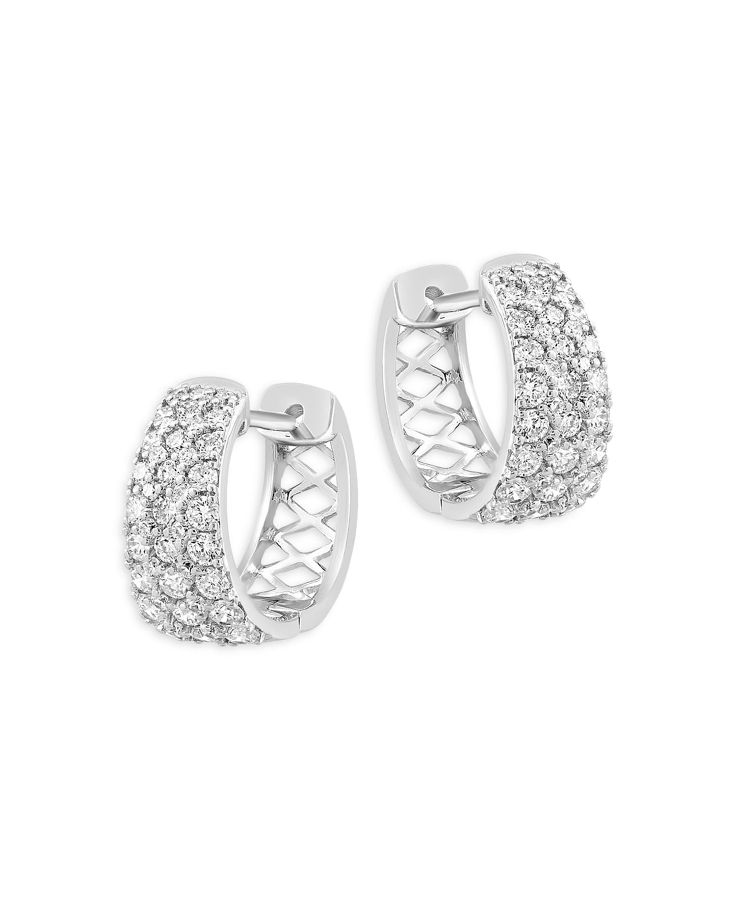 Pavé Diamond Huggie Hoop Earrings in 14K White Gold, 1.10 ct. t.w.