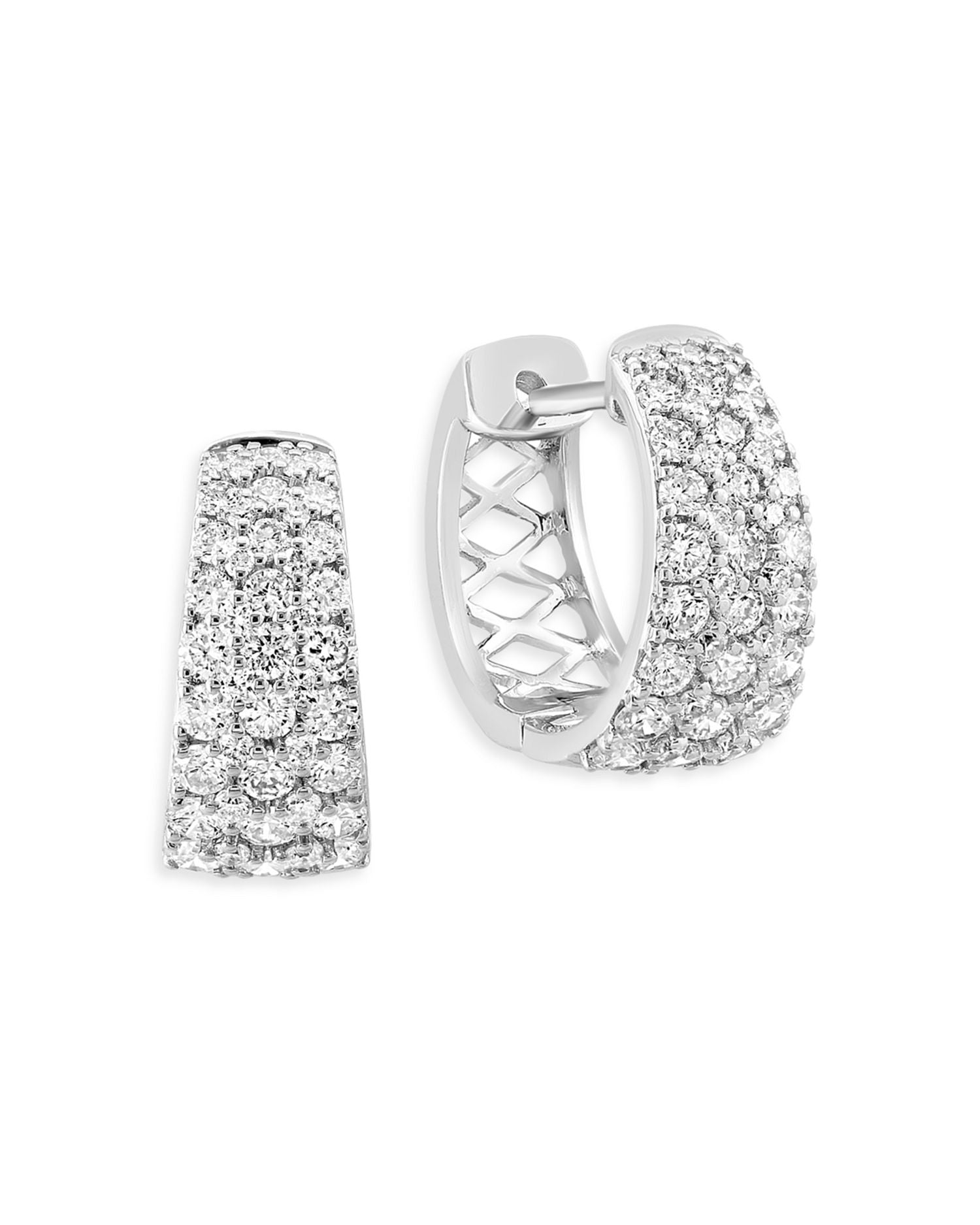 Pavé Diamond Huggie Hoop Earrings in 14K White Gold, 1.10 ct. t.w.