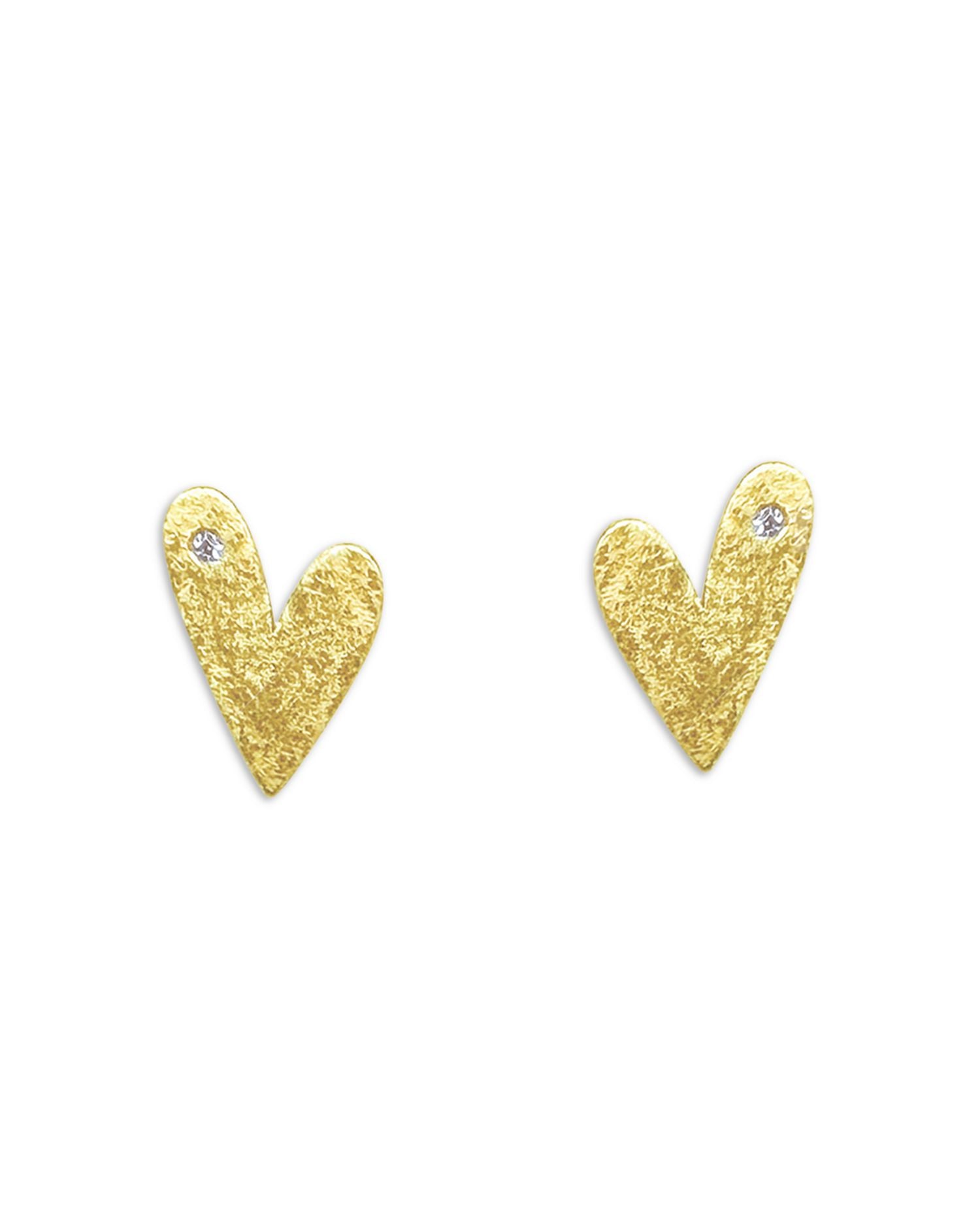 14K Yellow Gold Diamond Heart Stud Earrings