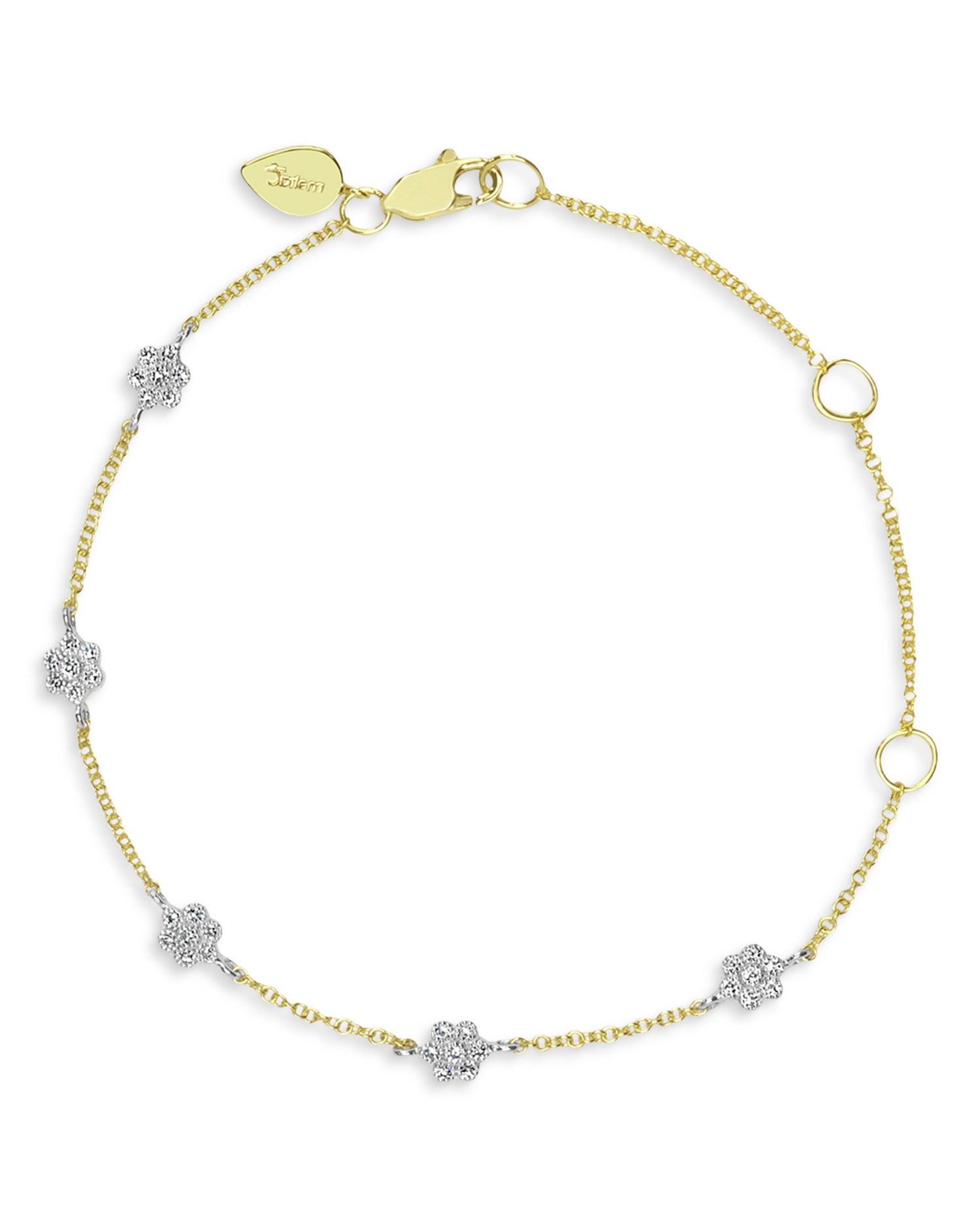14K Yellow Gold Diamond Flowers Bracelet