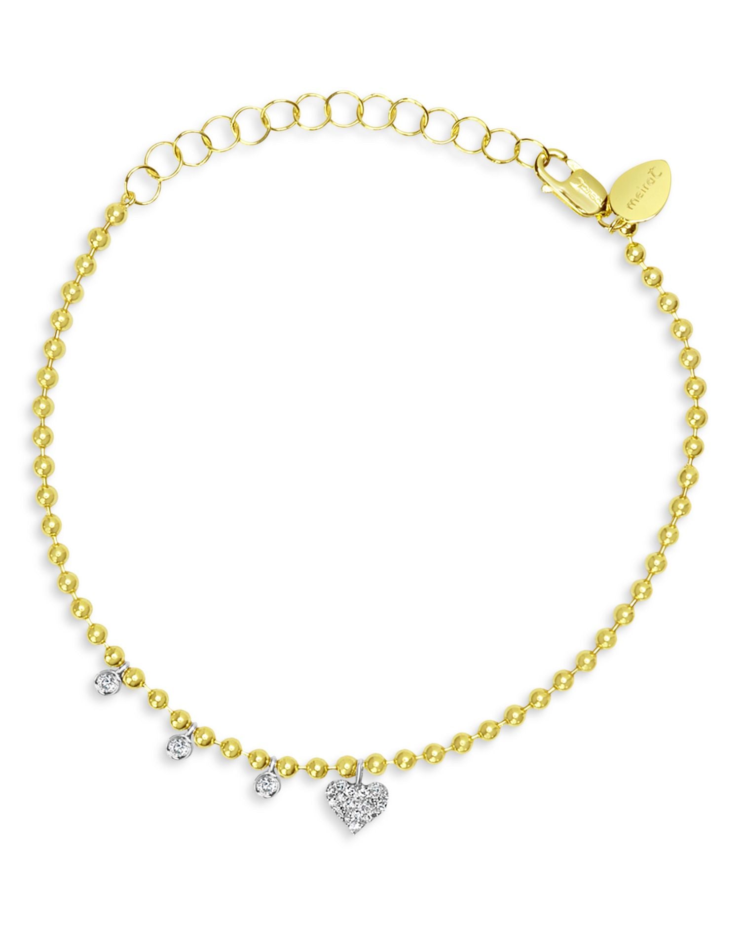 14K Yellow Gold Diamond Heart Bead Chain Bracelet