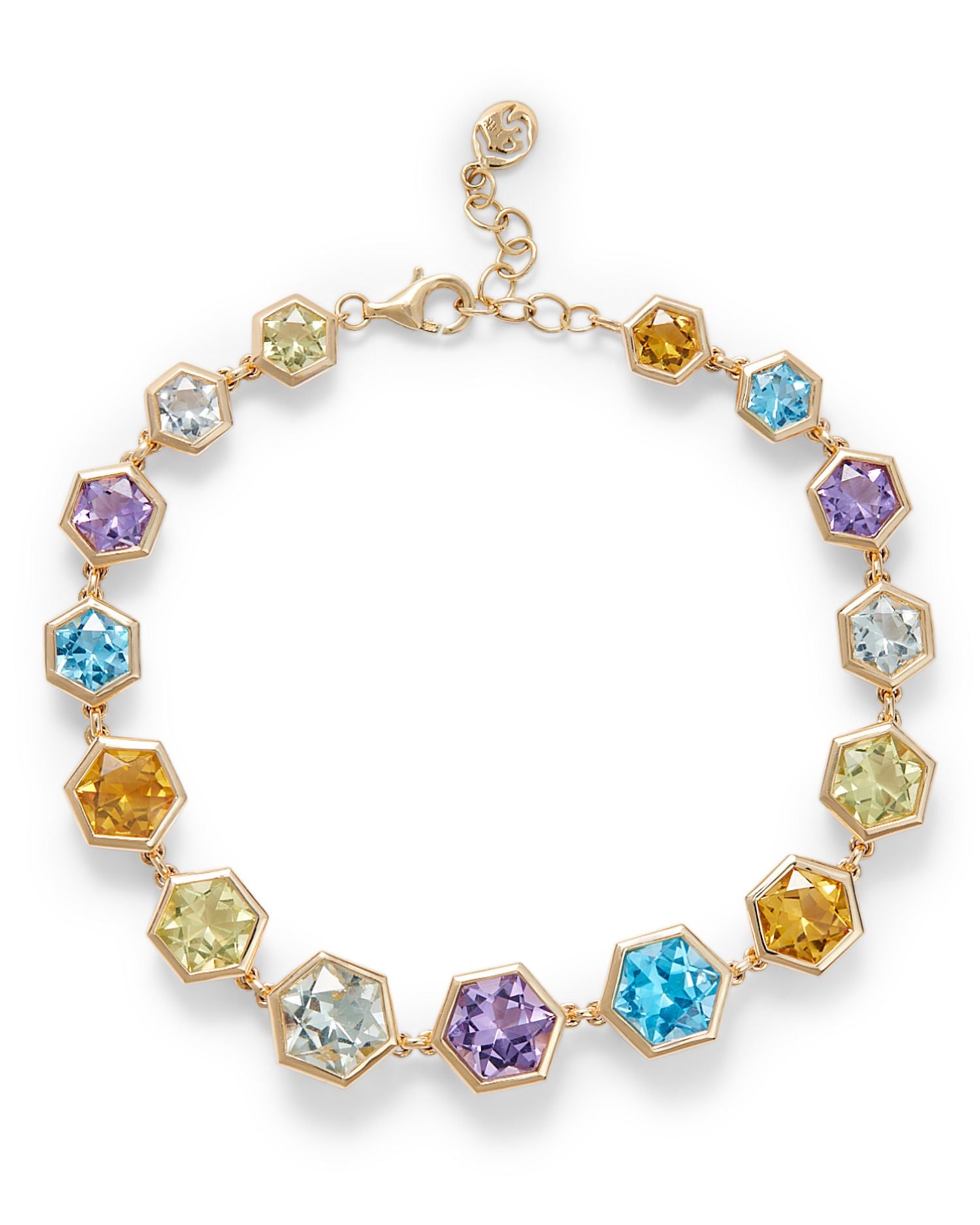 Multi Gemstone Hexagon Bracelet in 14K Yellow Gold
