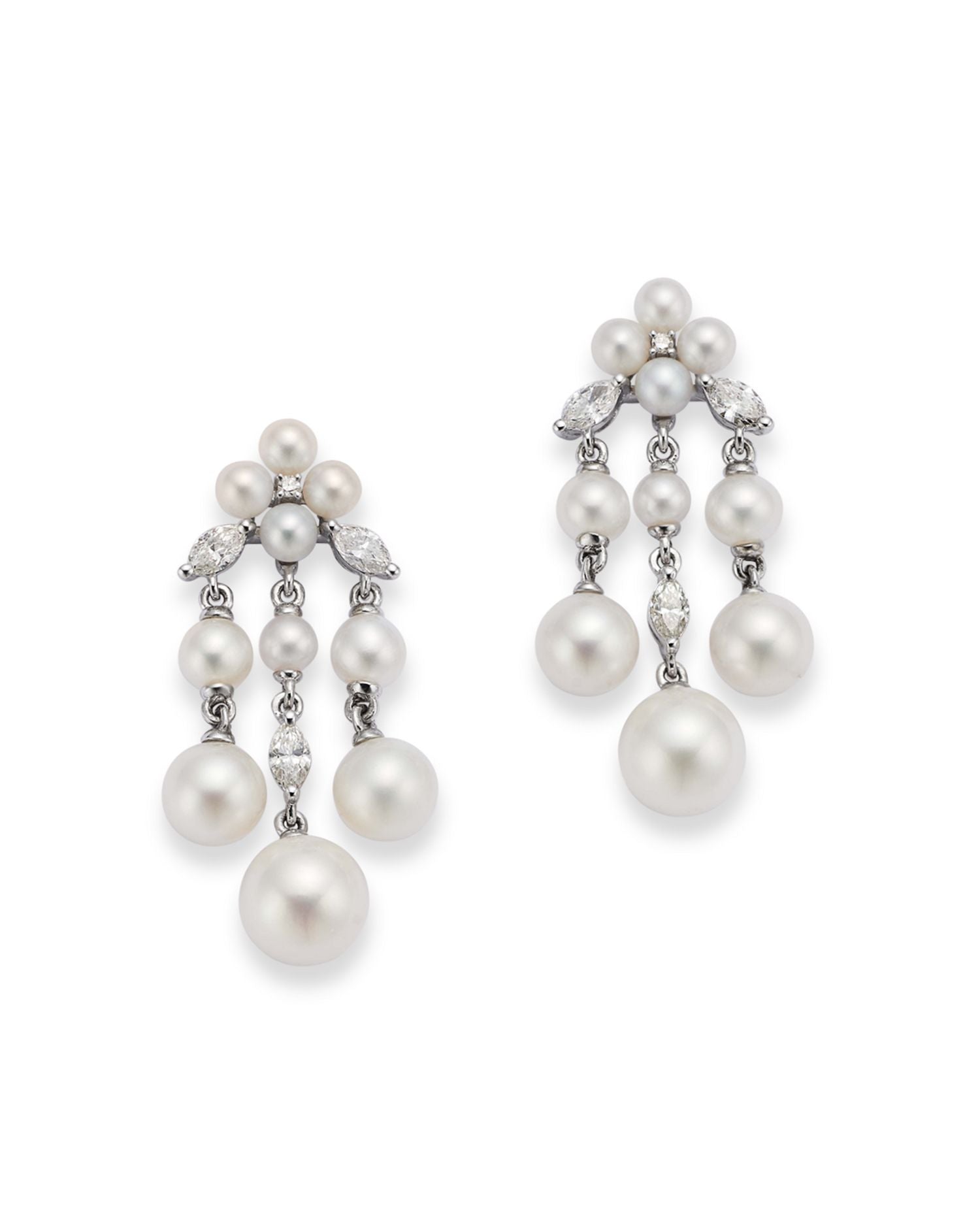 Cultured Freshwater Pearl & Diamond Drop Earrings in 14K White Gold