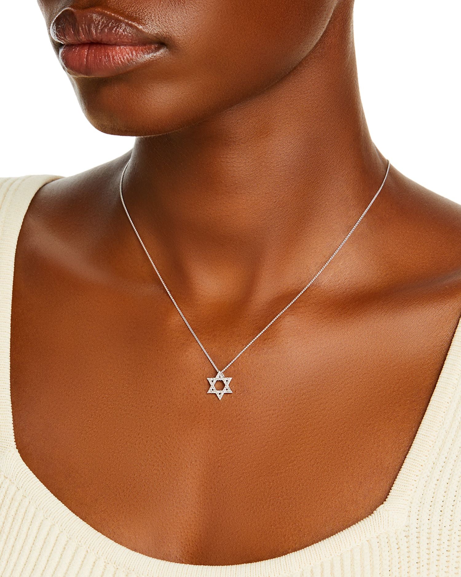 Diamond Star of David Pendant Necklace in 14K White Gold, 0.14 ct. t.w.