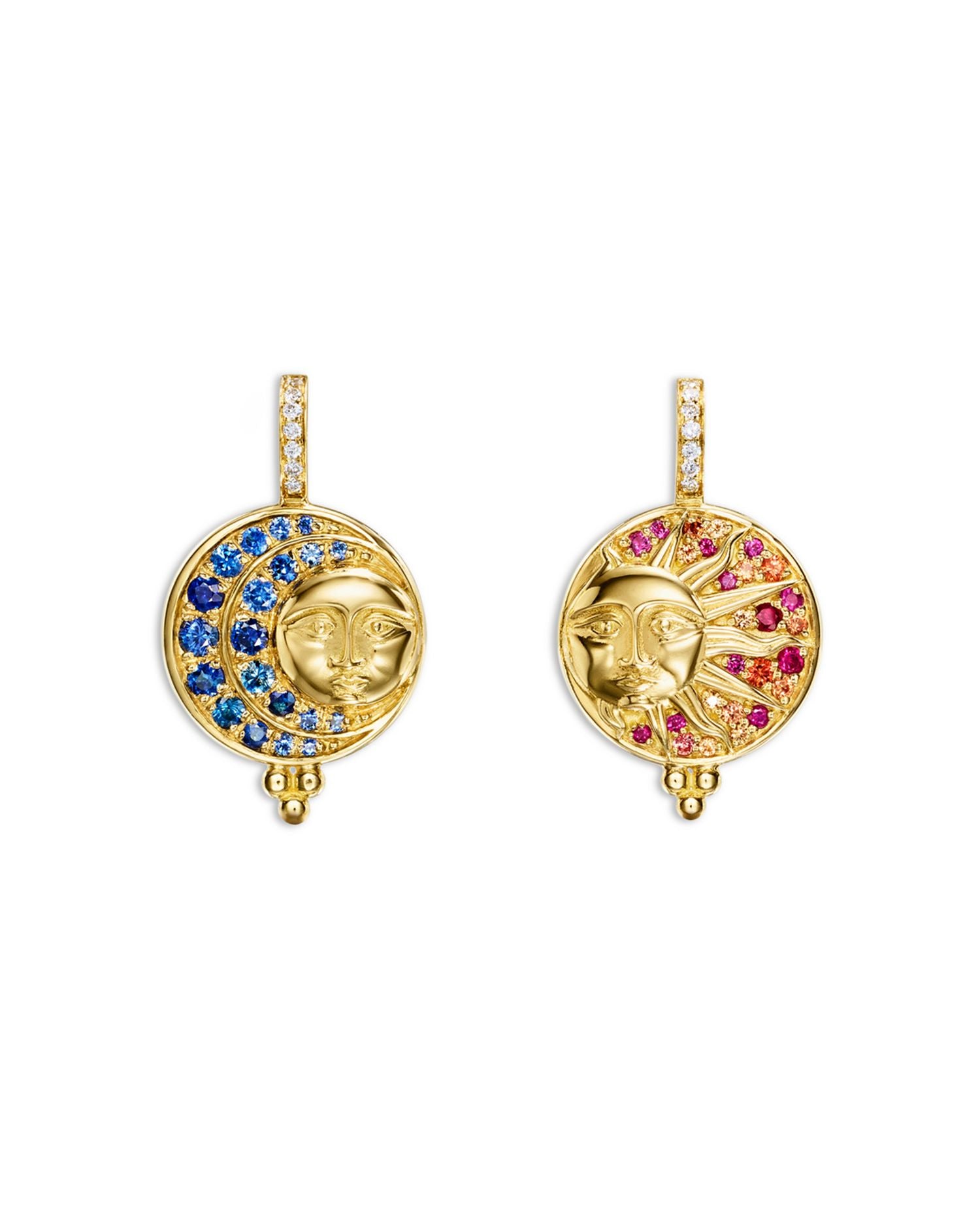 18K Yellow Gold Multi Stone & Diamond Eclipse Drop Earrings