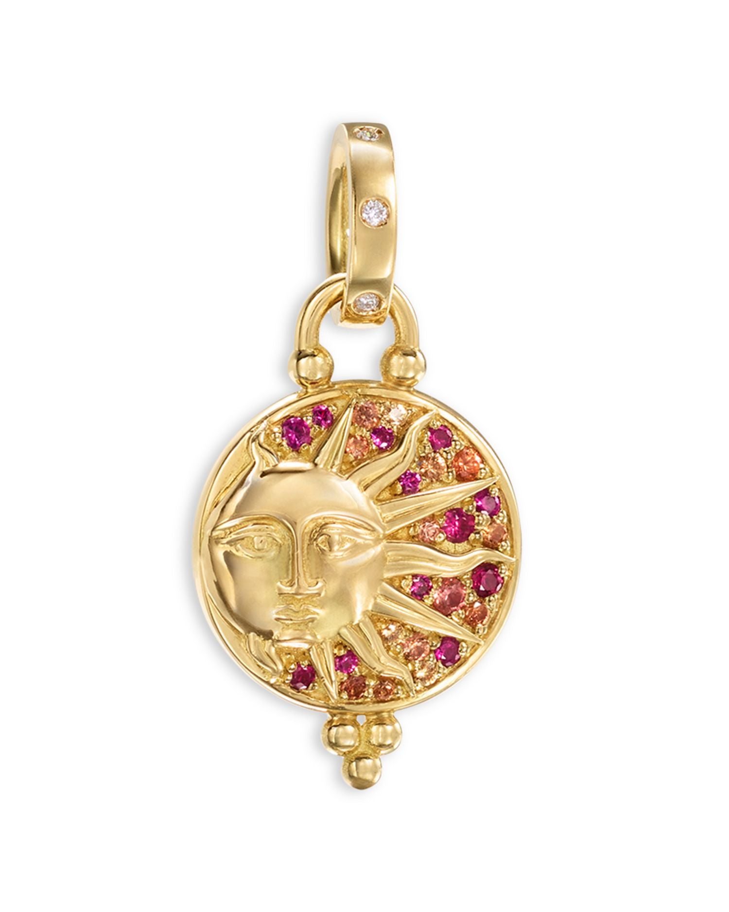 18K Yellow Gold Ruby, Orange Sapphire & Diamond Eclipse Pendant