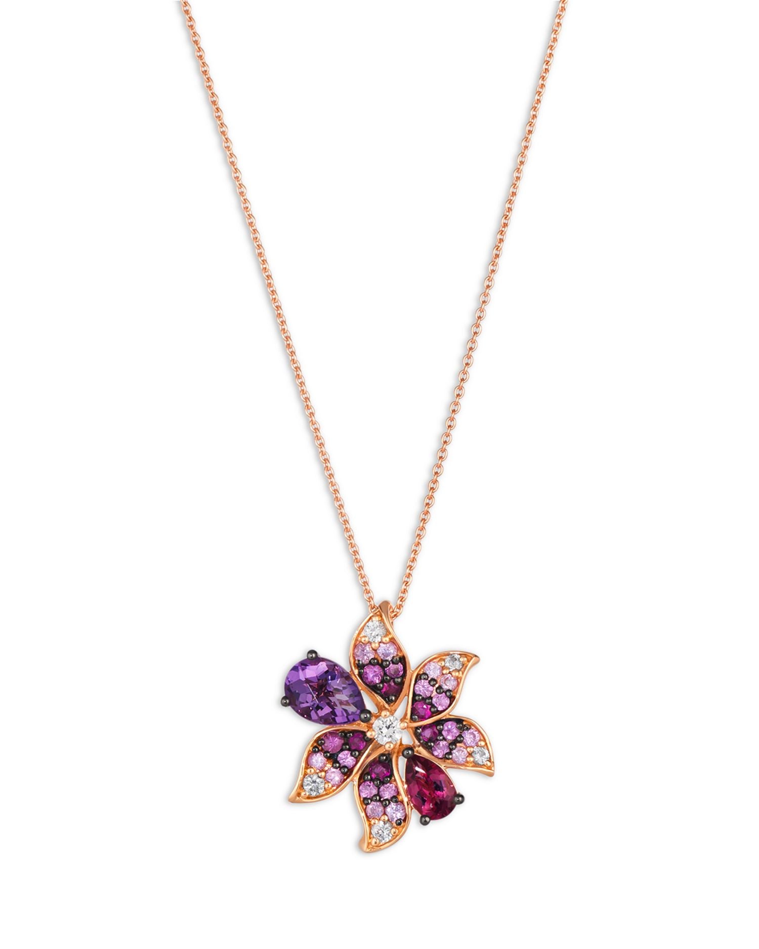Multi-Gemstone & Diamond Flower Pendant Necklace in 14K Rose Gold, 20