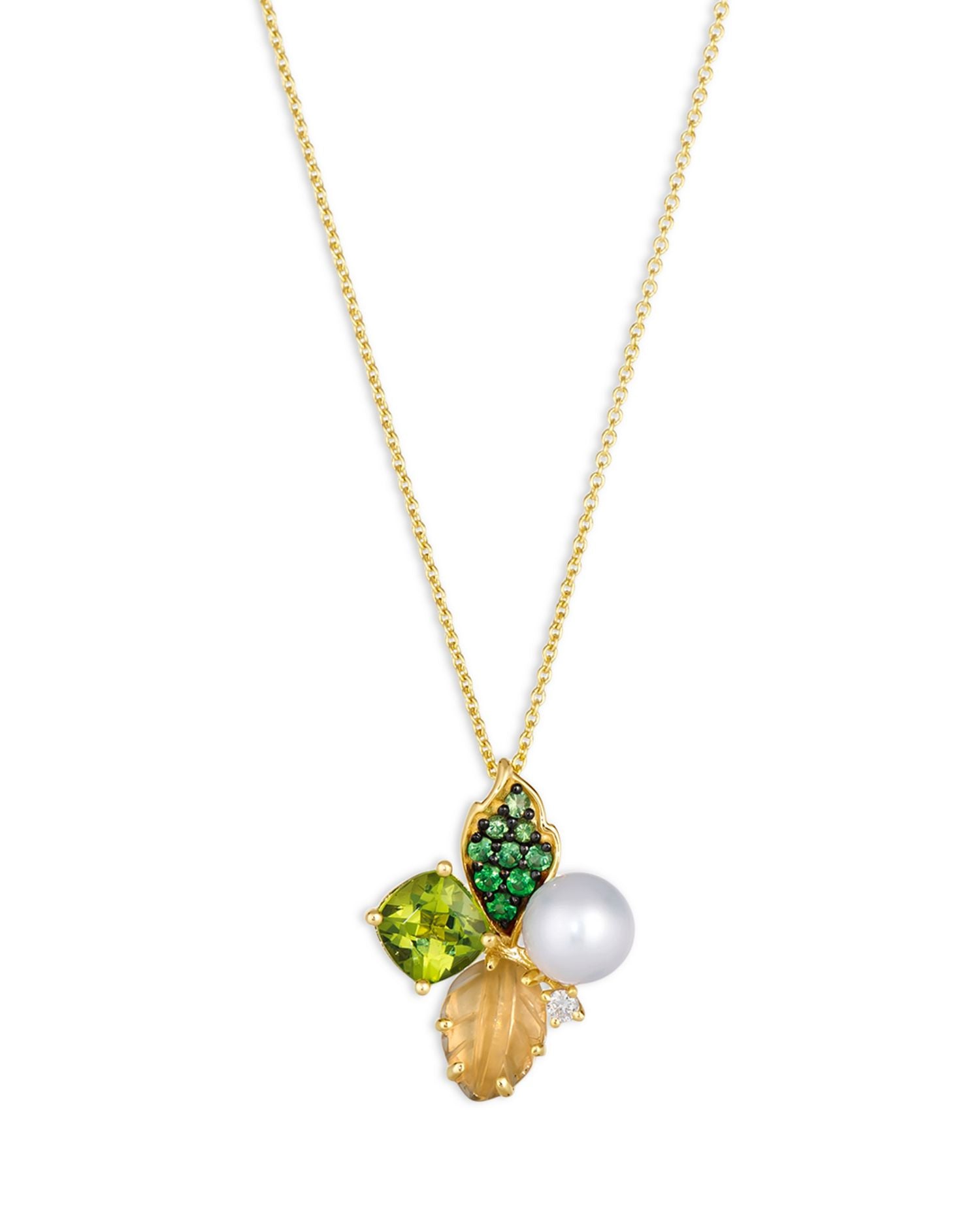 Multi Stone & Diamond Cluster Pendant Necklace in 14K Yellow Gold, 20'