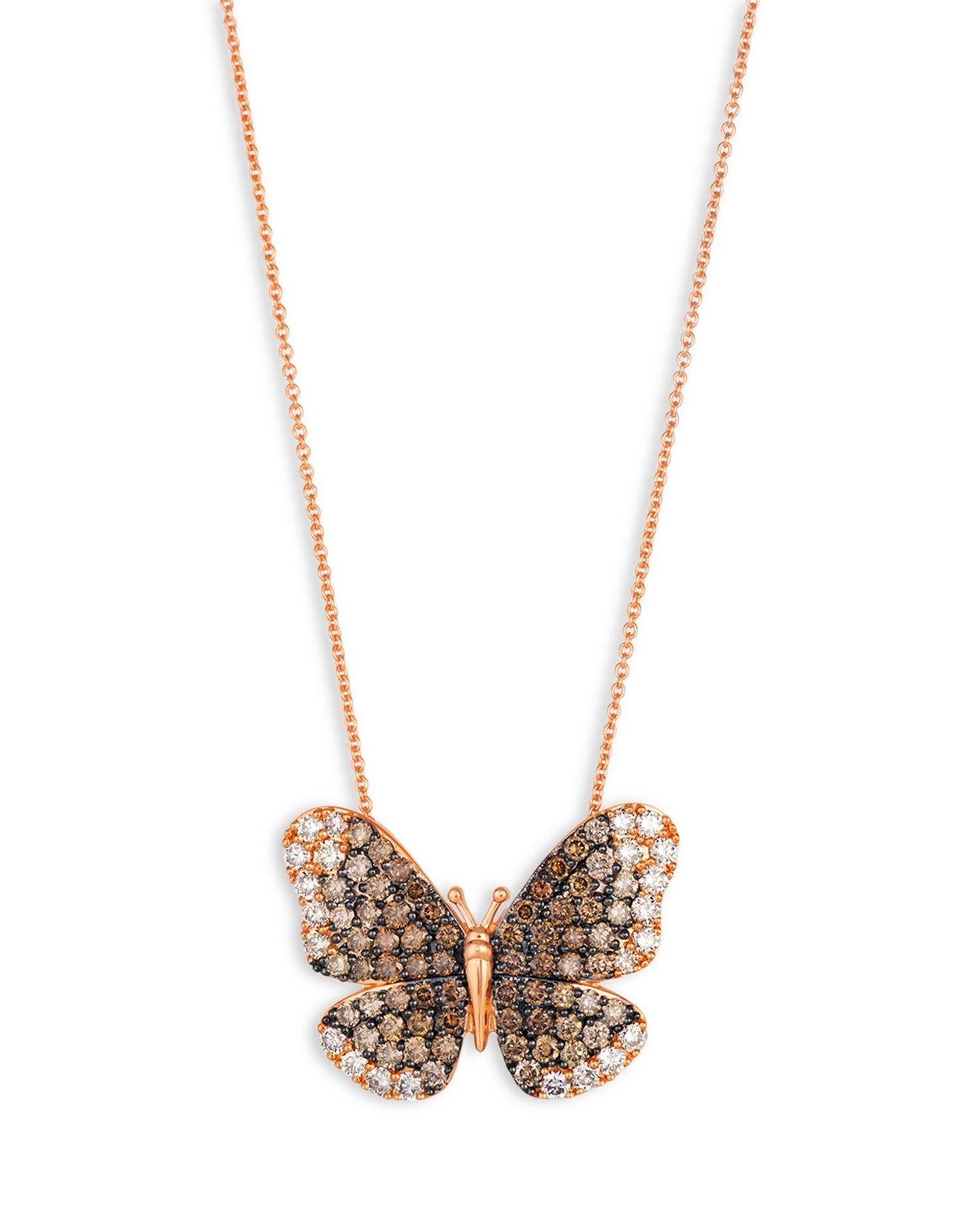 Diamond Ombré Butterfly Pendant Necklace in 14K Rose Gold, 1.82 ct. t.w.