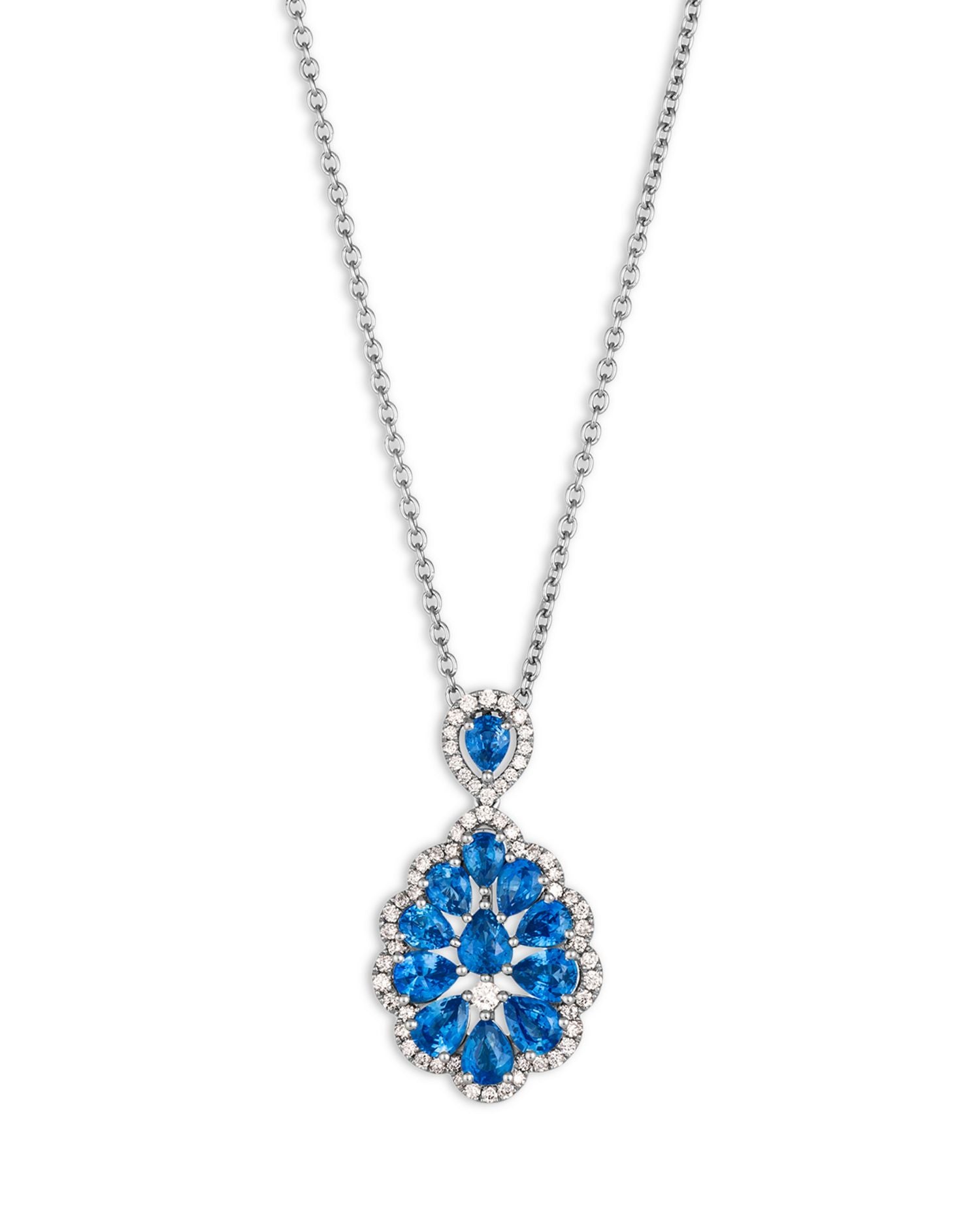 Sapphire & Diamond Pendant Necklace in 14K White Gold, 18'