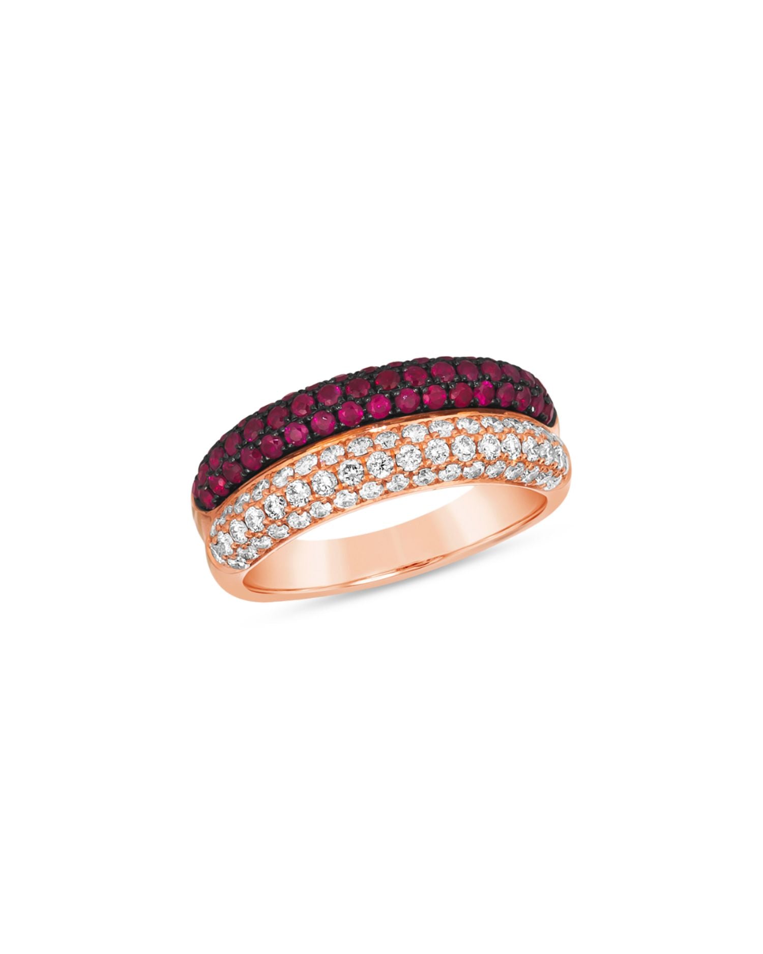 Ruby & Diamond Double Row Ring in 14K Rose Gold