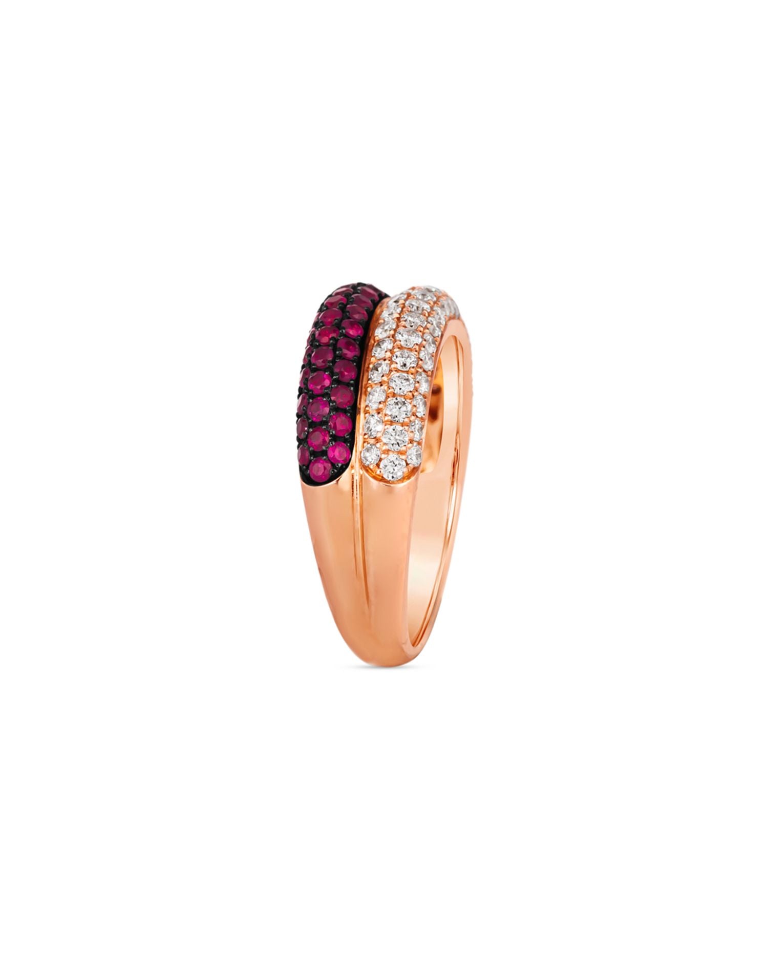 Ruby & Diamond Double Row Ring in 14K Rose Gold