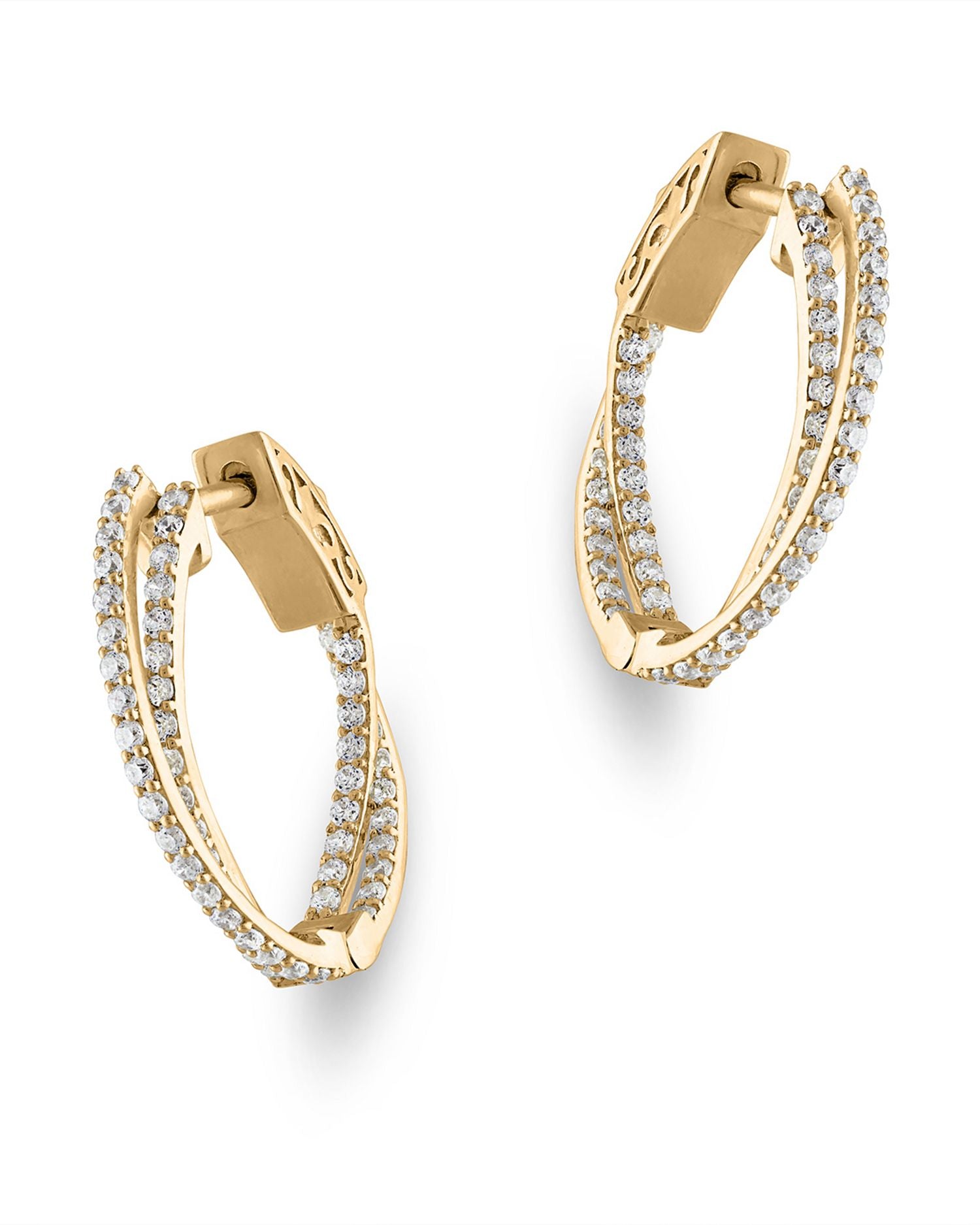 Diamond Crossover Small Hoop Earrings in 14K Yellow Gold, 1.5 ct. t.w.