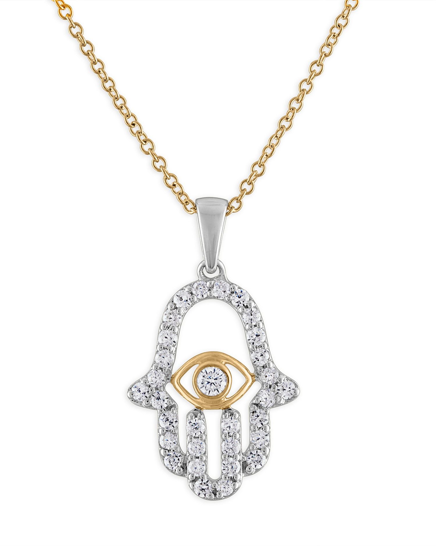 Diamond Hamsa Hand Pendant Necklace in 14K White & Yellow Gold, 0.50 ct. t.w.