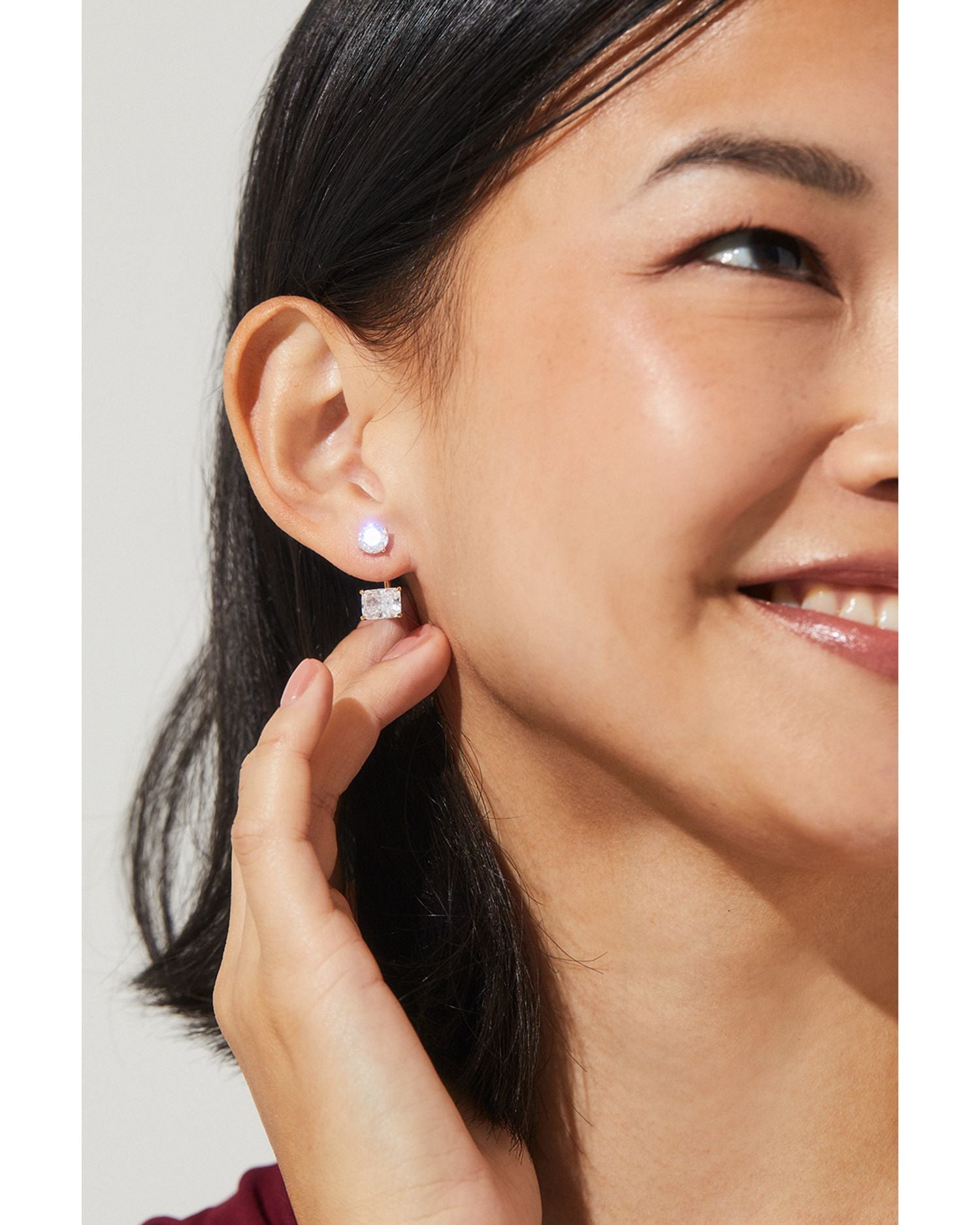 A La Carte Cushion Drop Earrings in Rhodium Plated or 18K Gold Plated